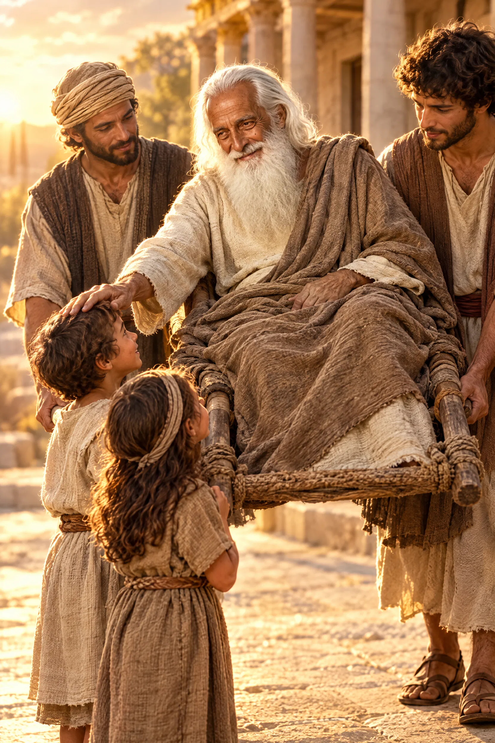 Aged John Embraces Children in Ephesus