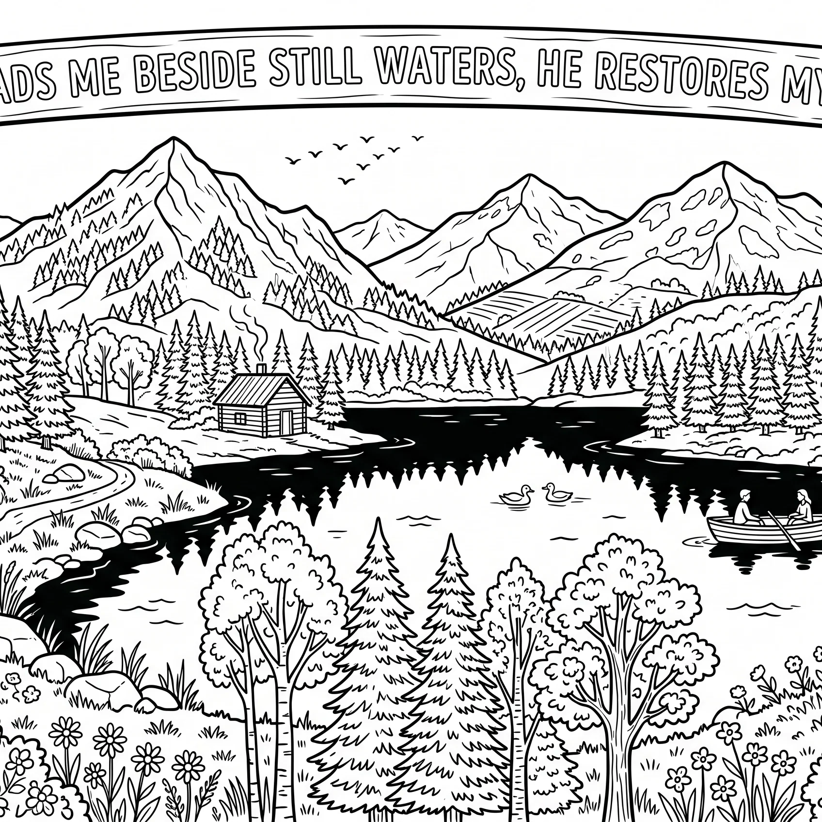 Peaceful Waters Bible Verse Coloring Page