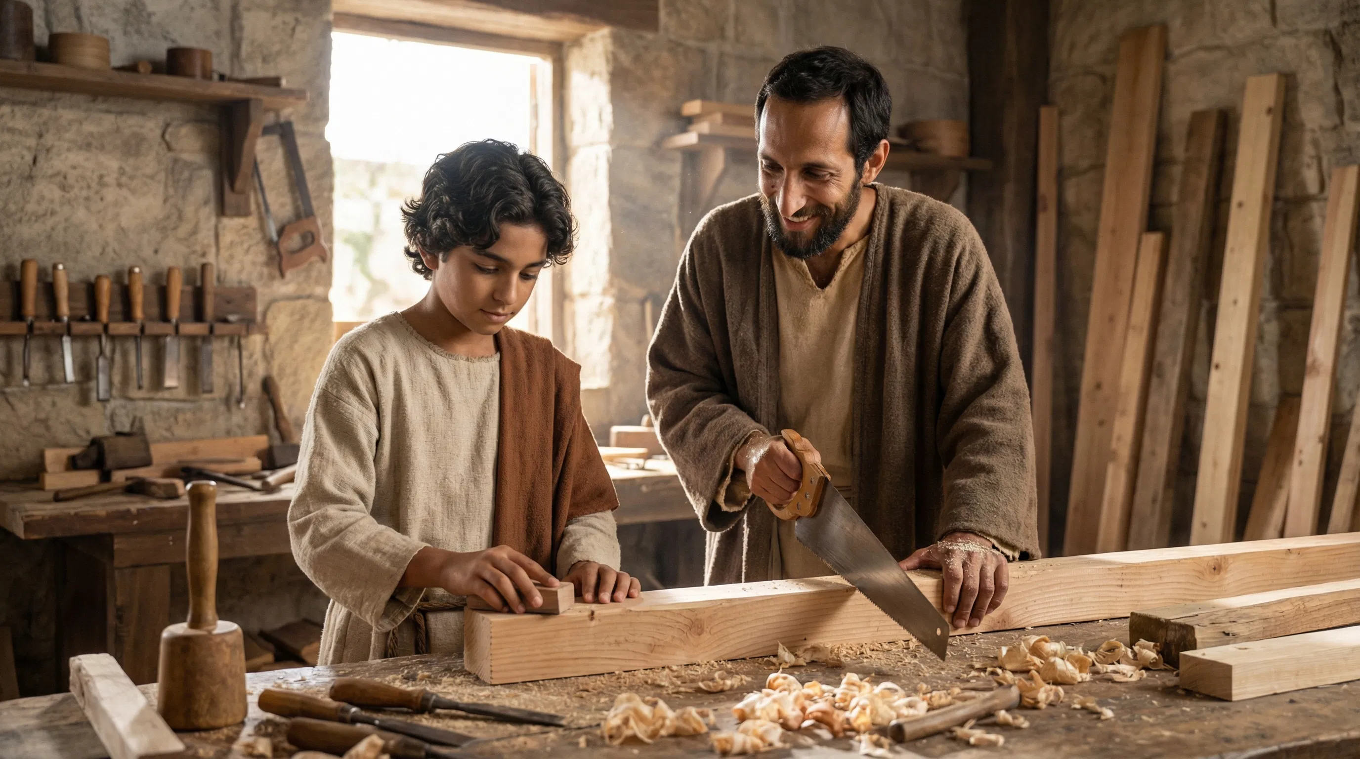 Young Jesus Working in Joseph's Carpenter Shop