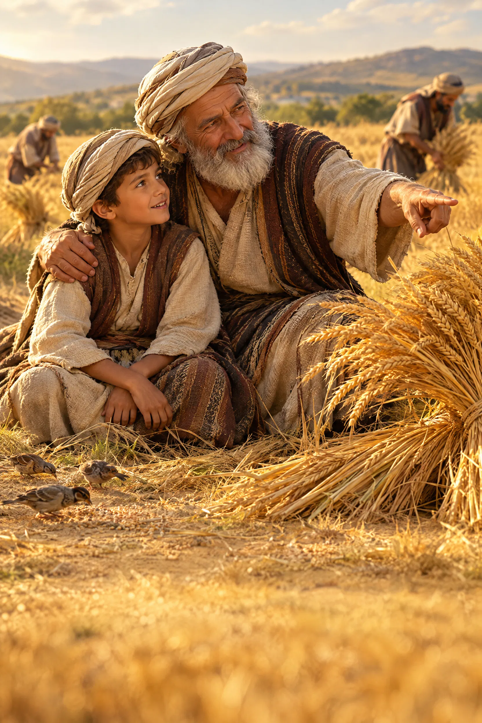 Grandfather Shows His Grandson the Harvest