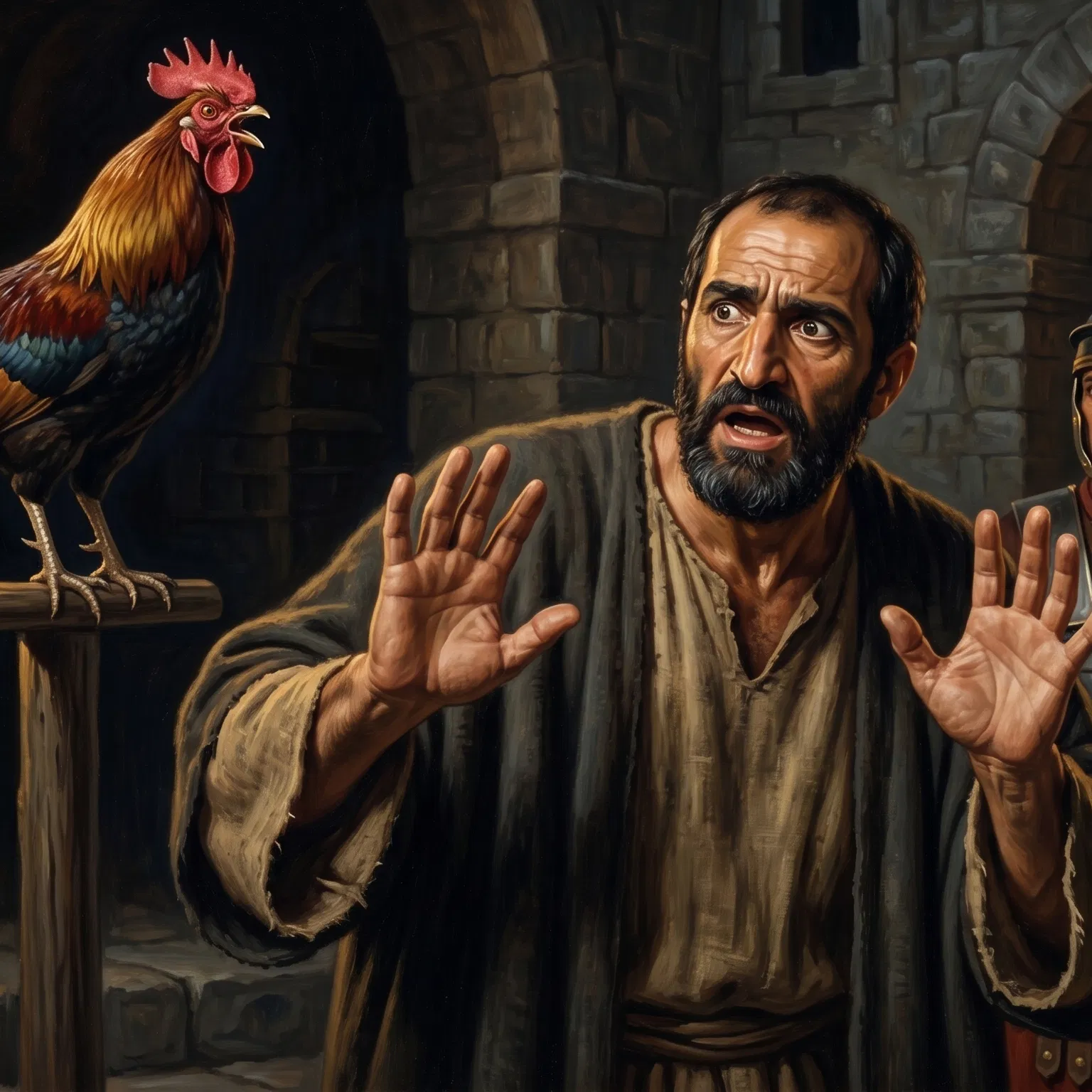 Peter Denies Jesus as the Rooster Crows