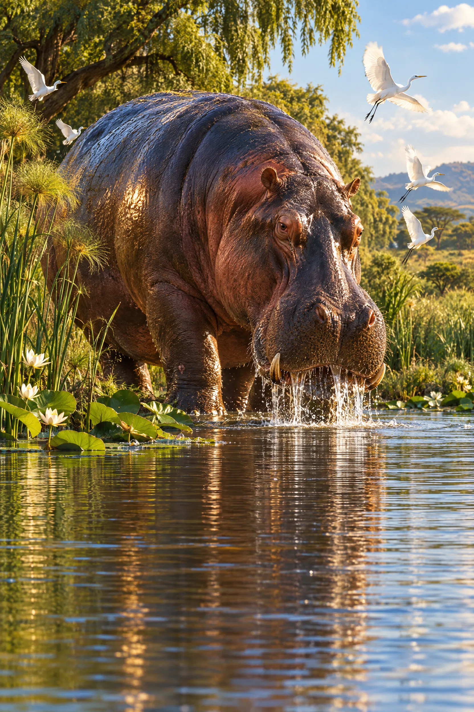 Behemoth Drinks From the River Among Reeds