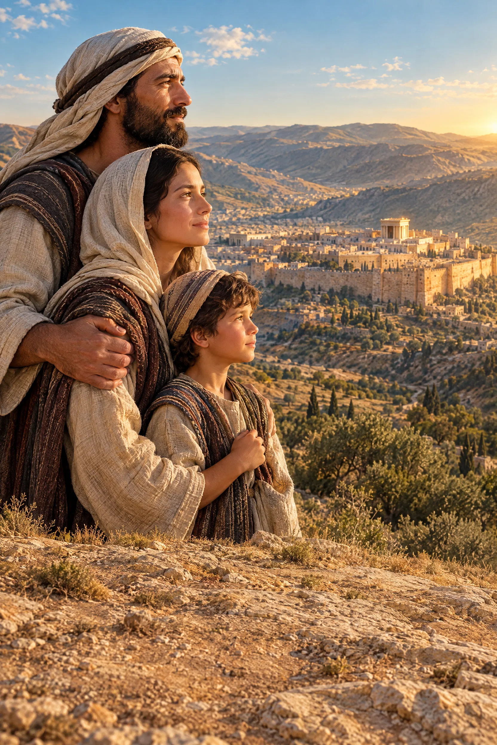 Pilgrim Family Looks Across the Valley at Jerusalem