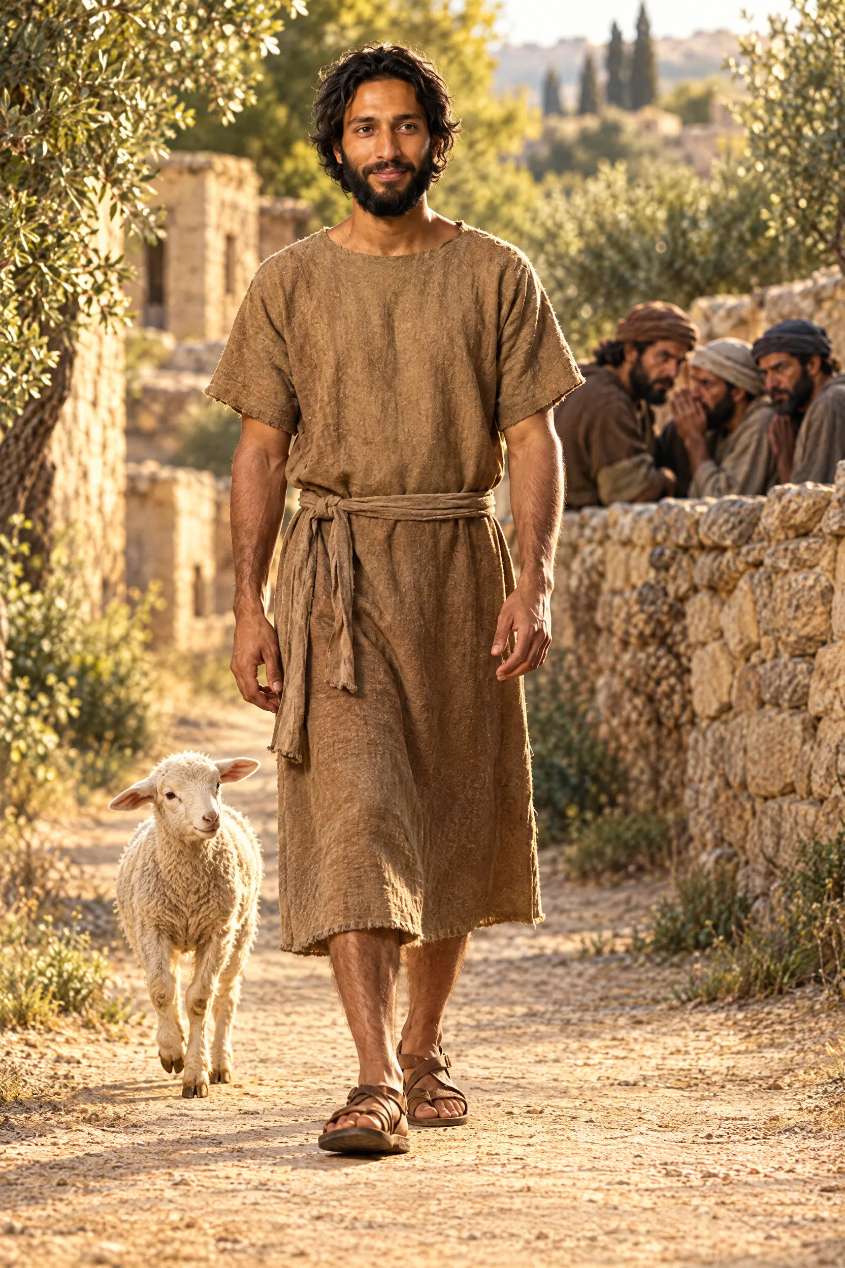 Jeremiah Walks Through Anathoth With a Lamb Beside Him