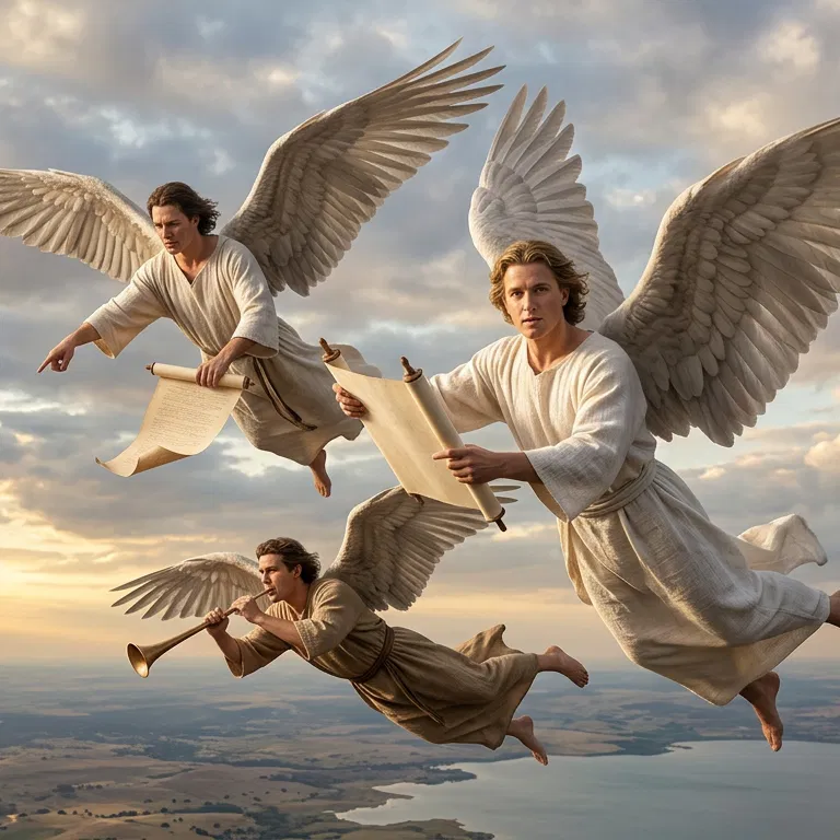 Three Angels Flying in Mid-Heaven