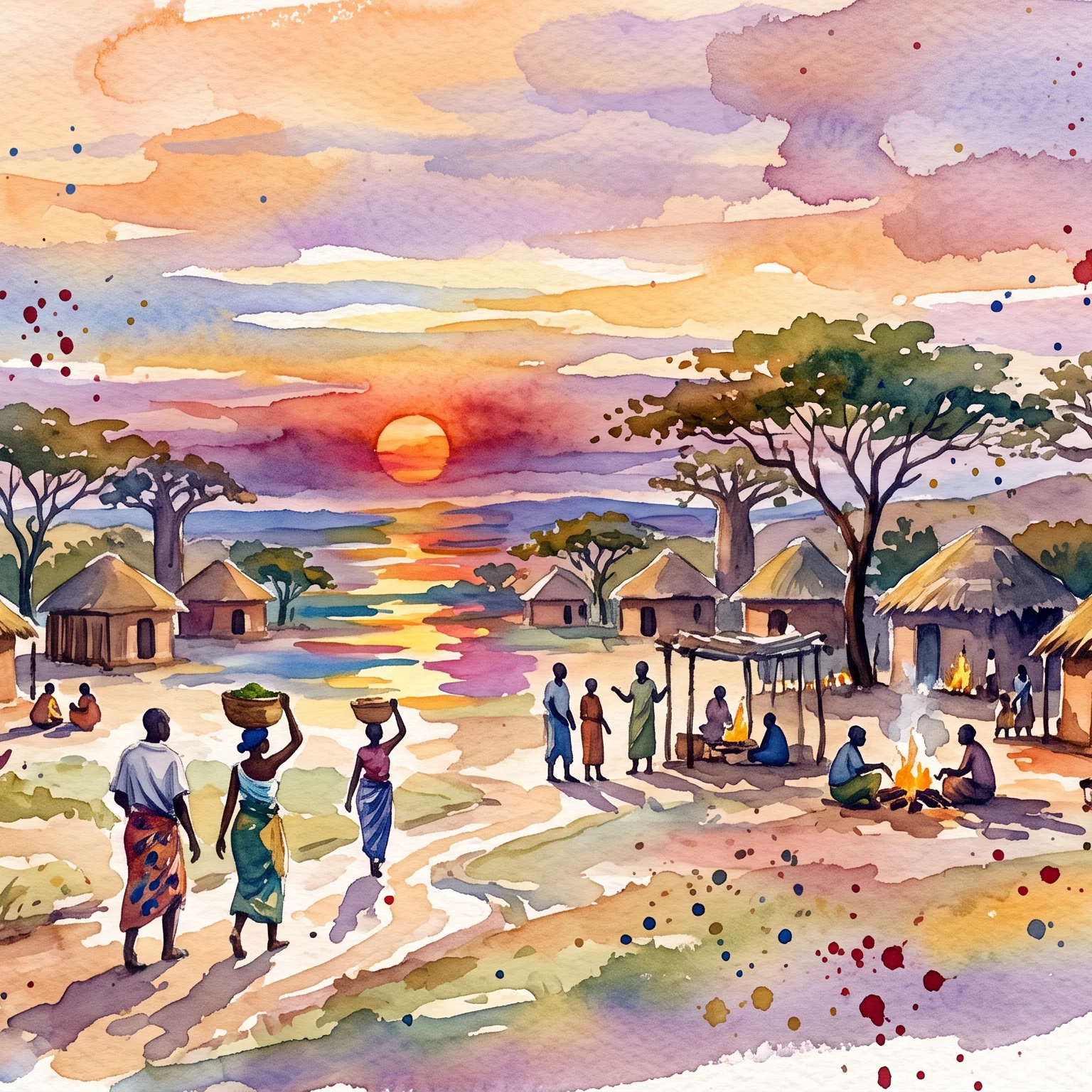 Golden Dusk Over A Zambian Village