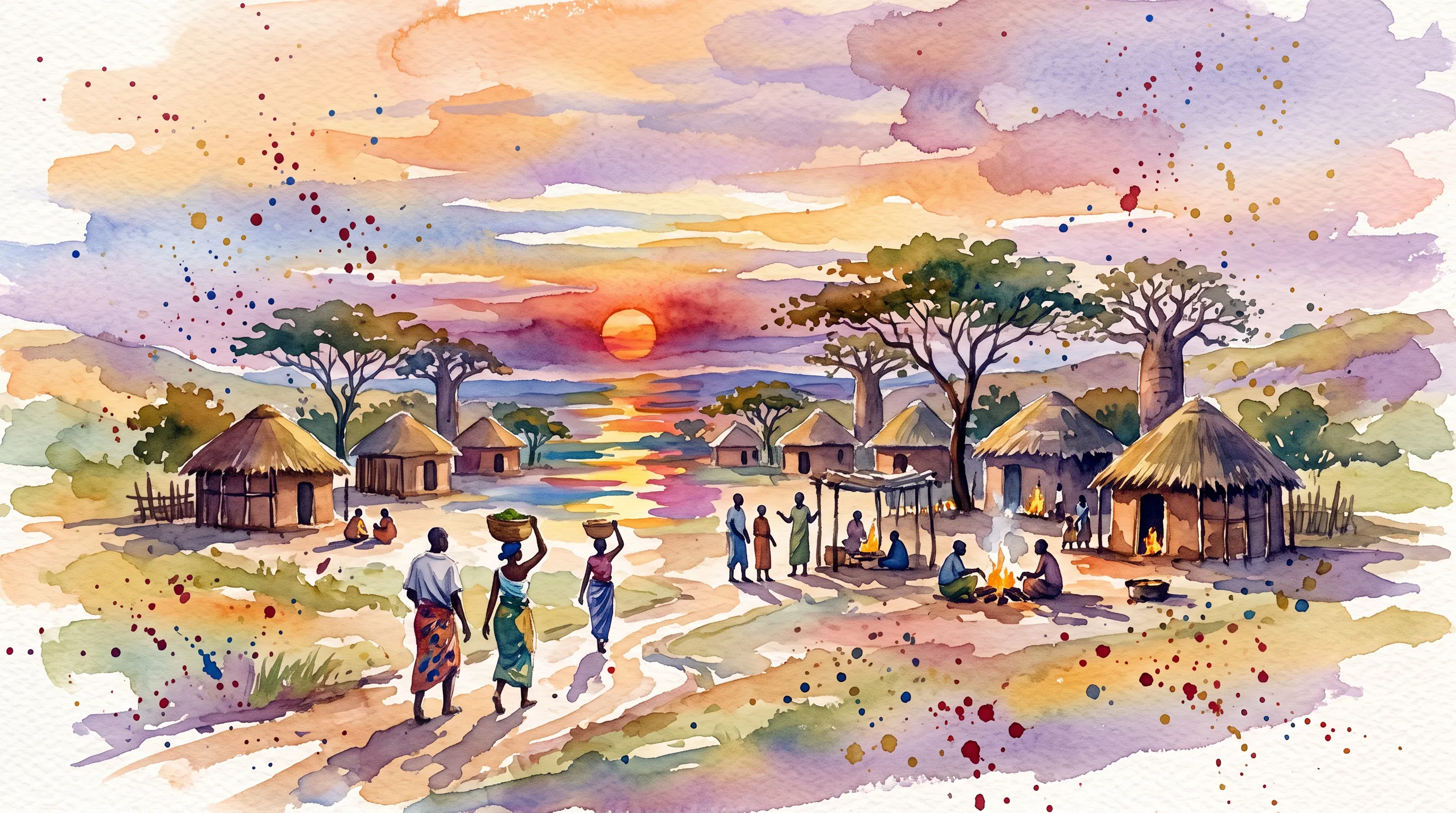 Golden Dusk Over A Zambian Village