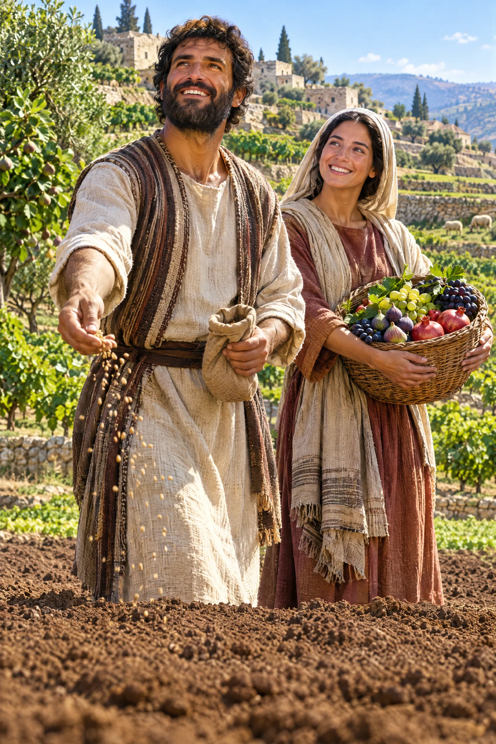 Returned Israelites Sow and Gather on Restored Hills