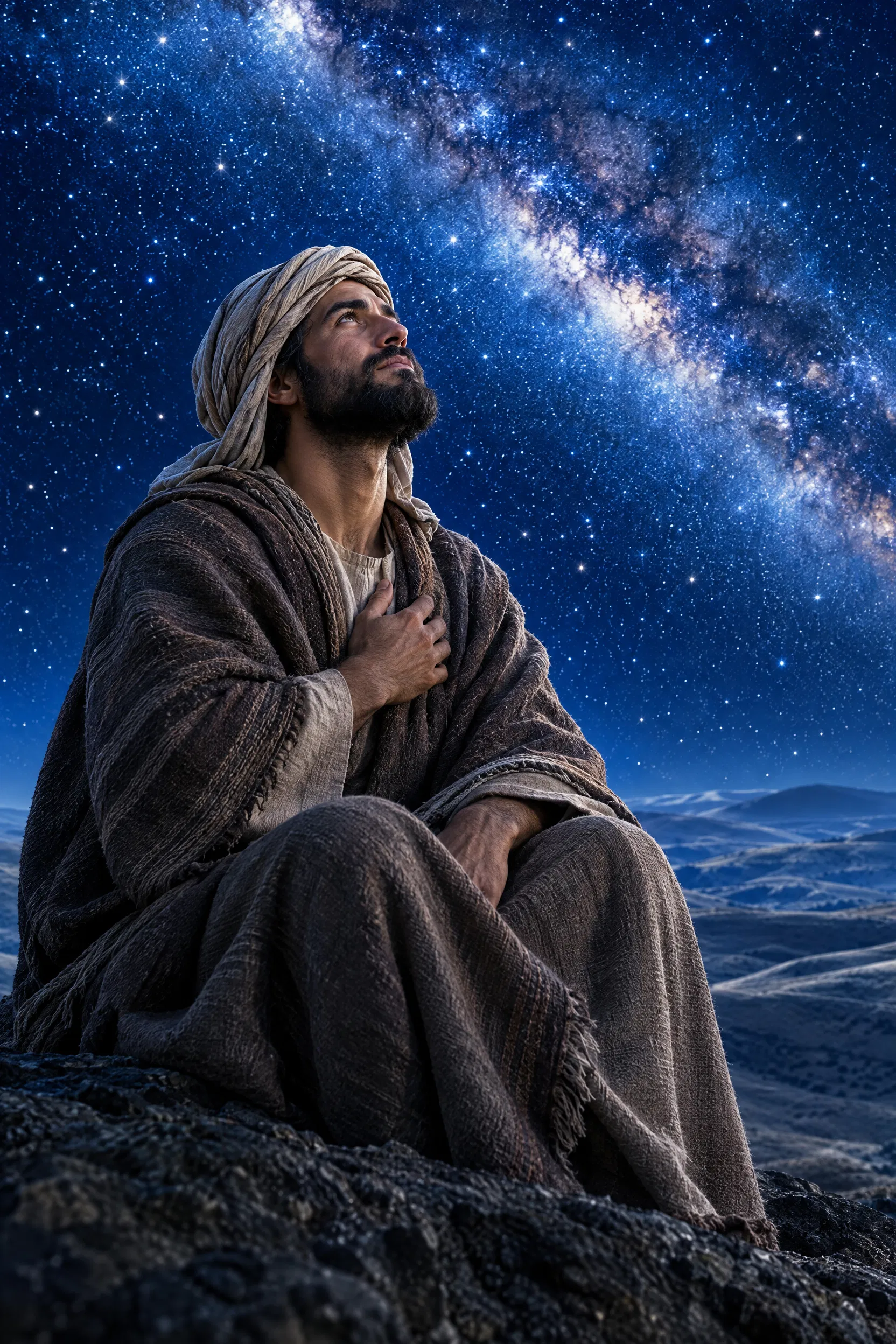A Man Gazes at the Stars at Night