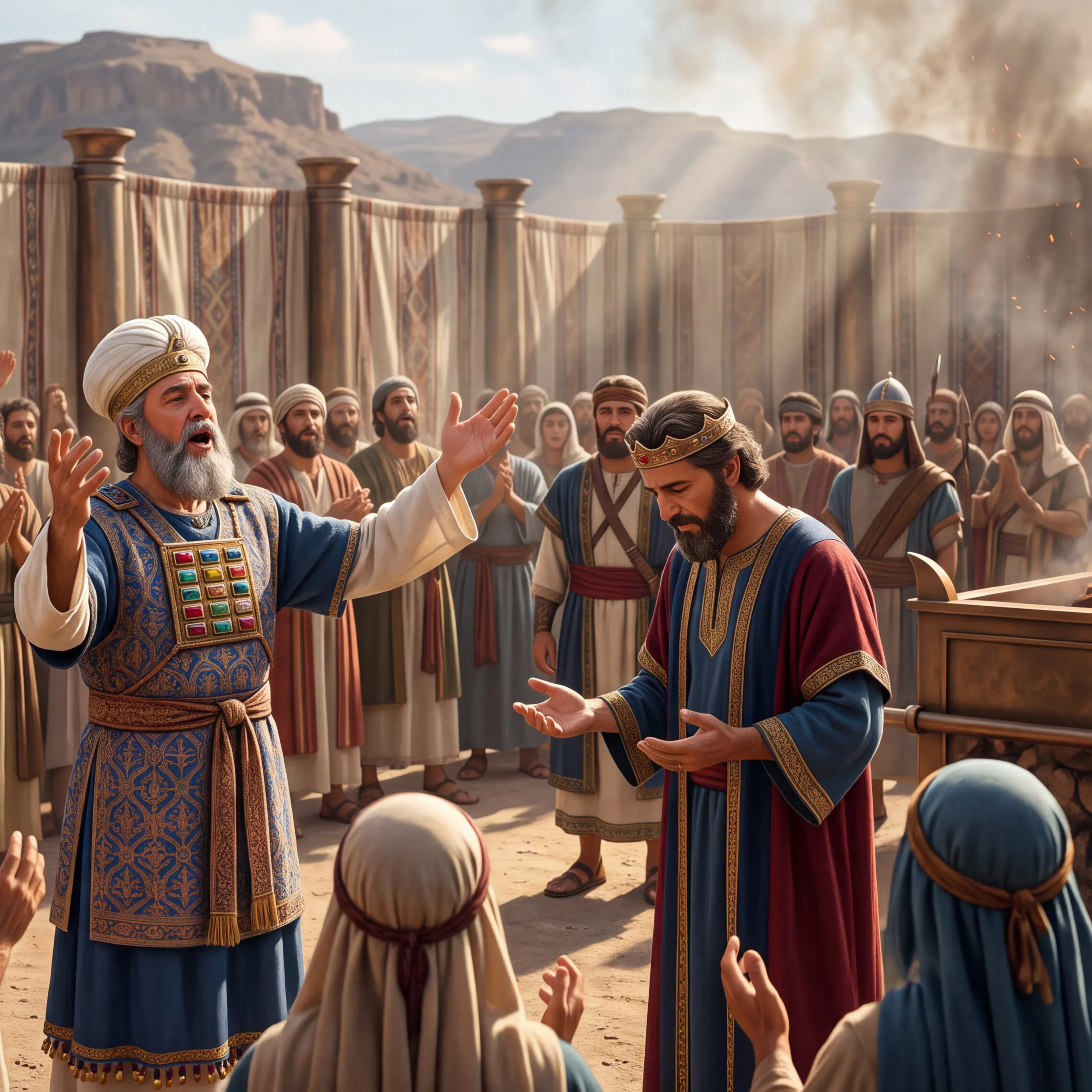 Priest and King Lead Worship at the Burning Altar