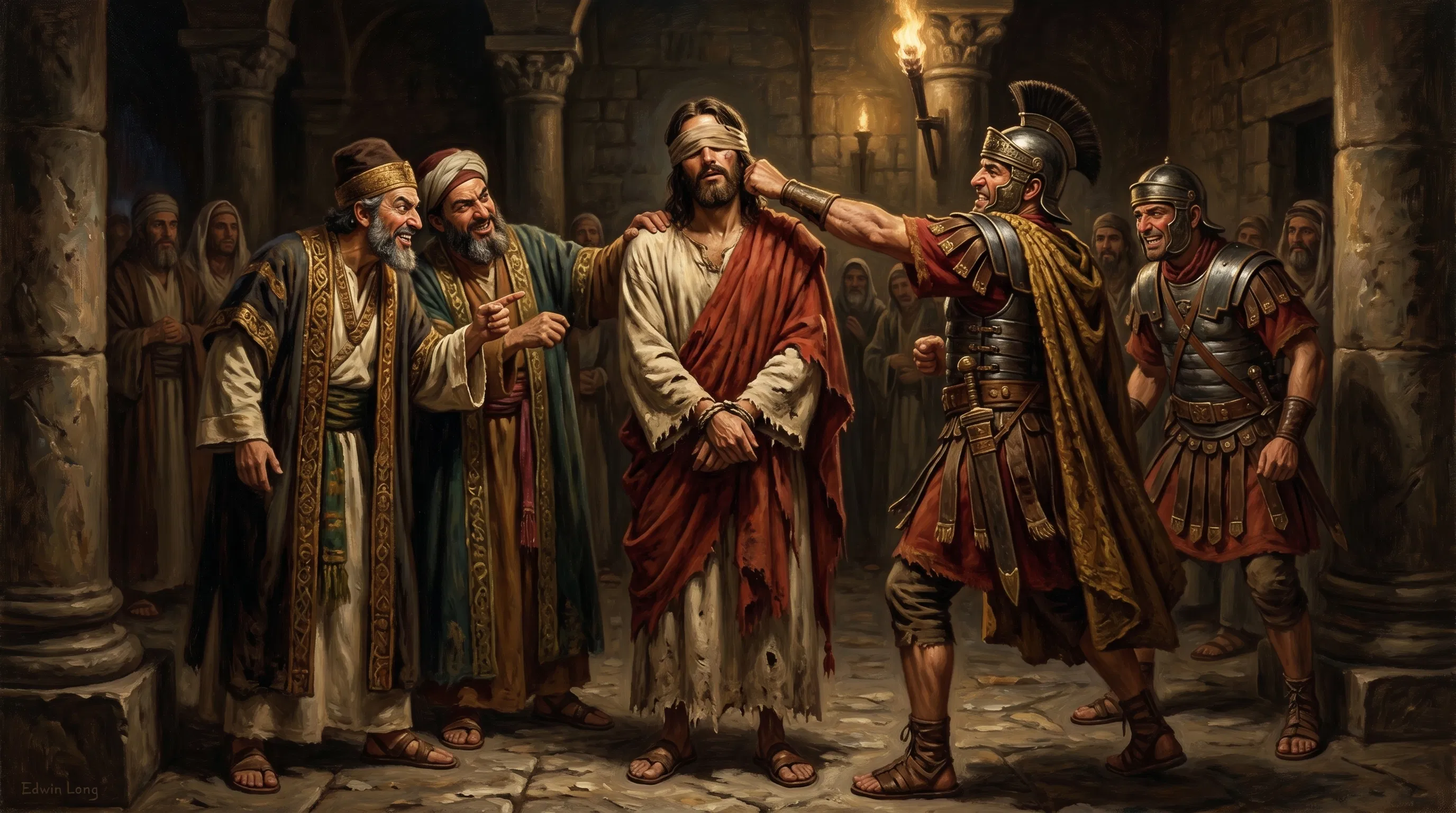 Blindfolded Jesus Struck by a Roman Soldier