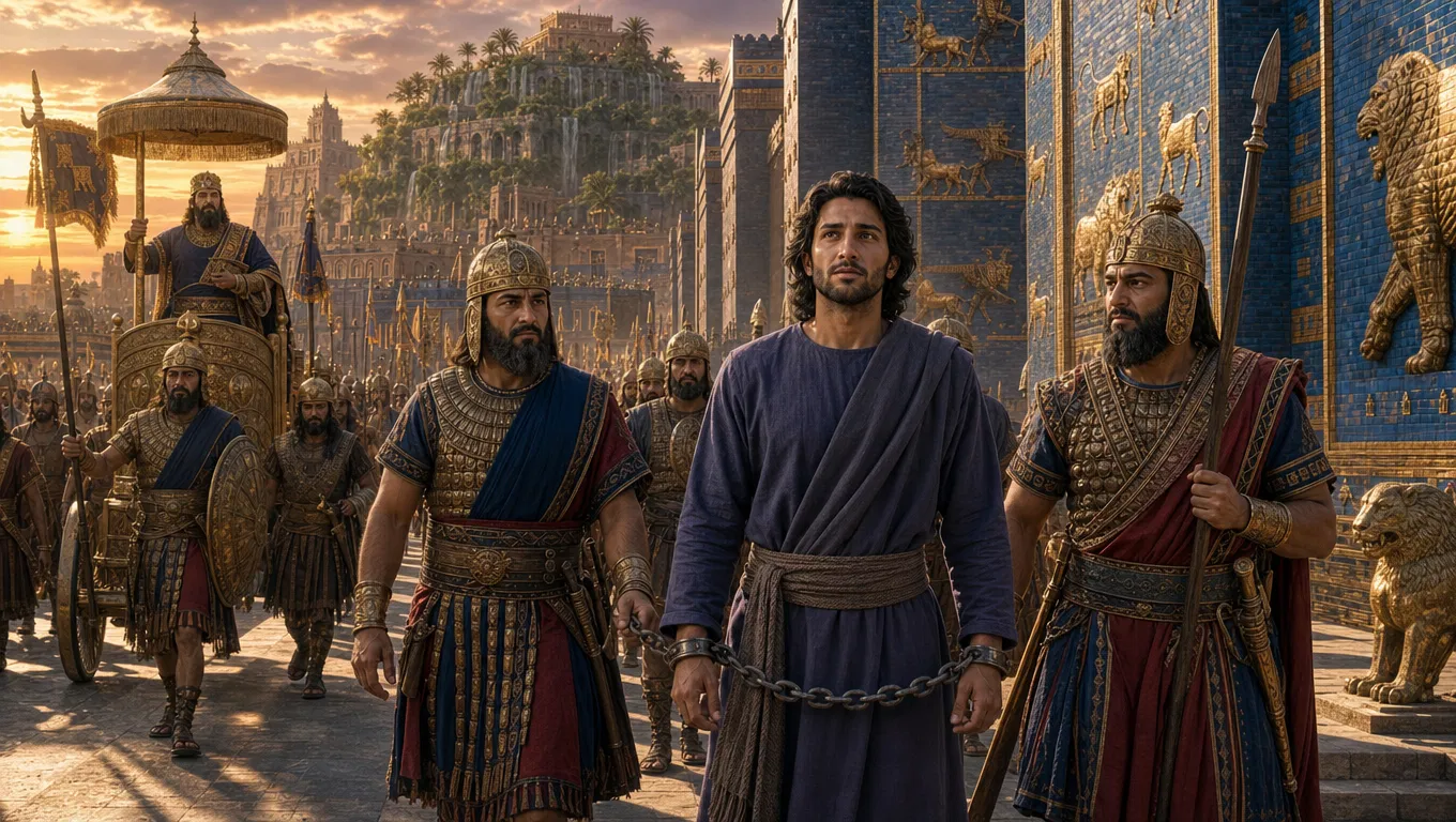Young Daniel Led in Chains Through Babylon