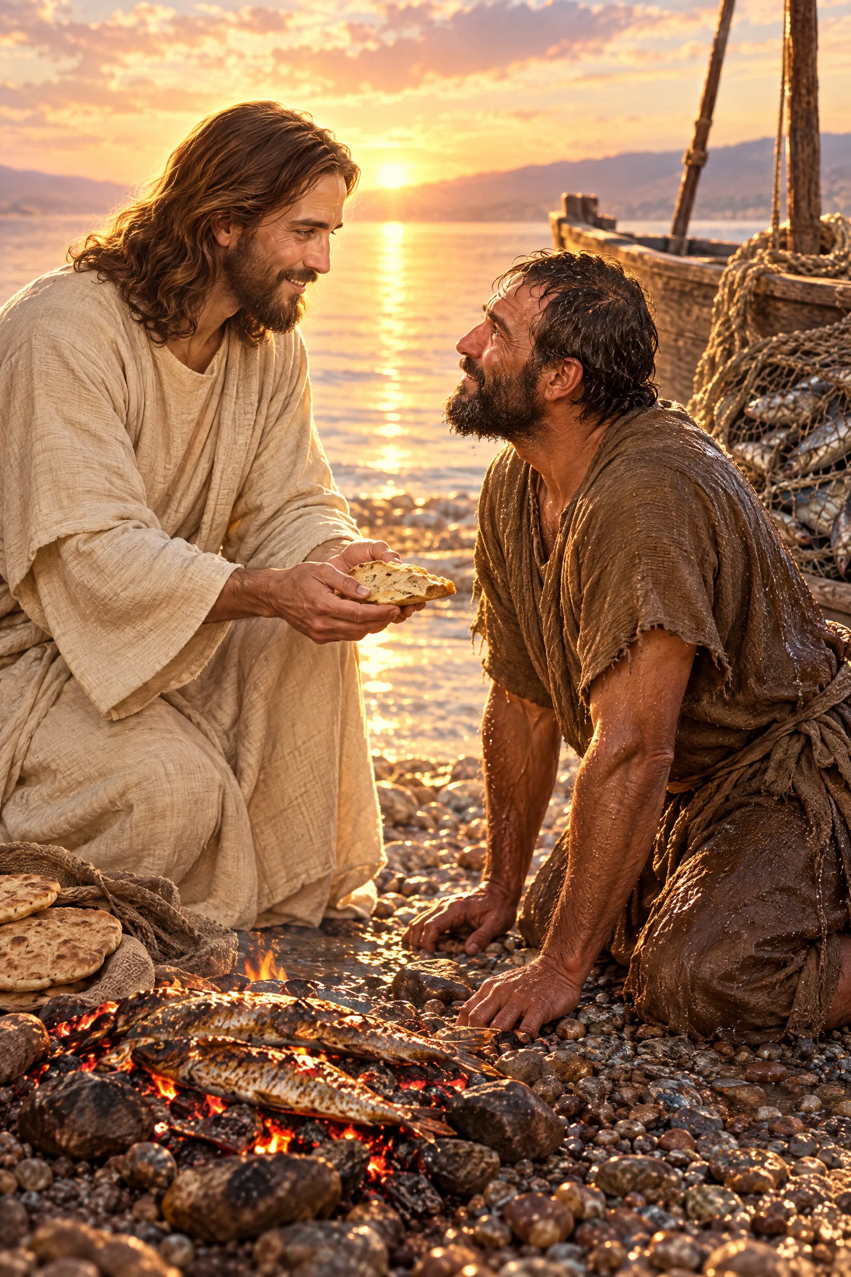 Jesus Offers Bread to Peter Beside the Fire