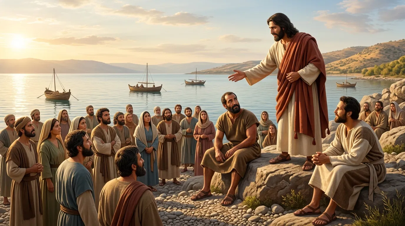 Jesus Teaches the Crowd by the Sea