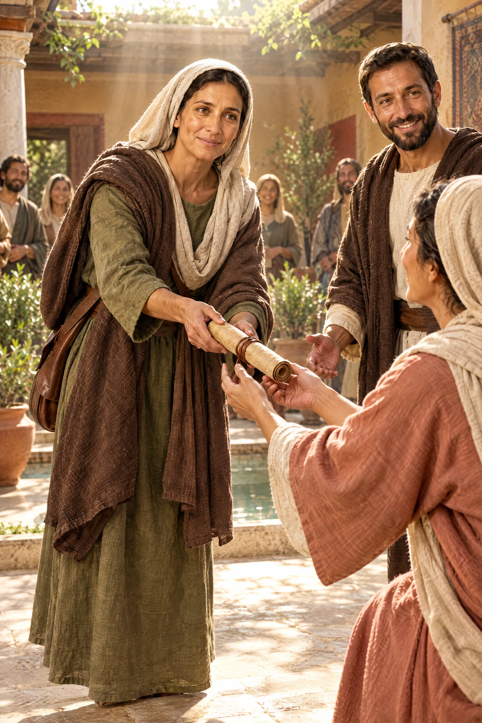 Phebe Hands Paul's Letter to Priscilla in Rome