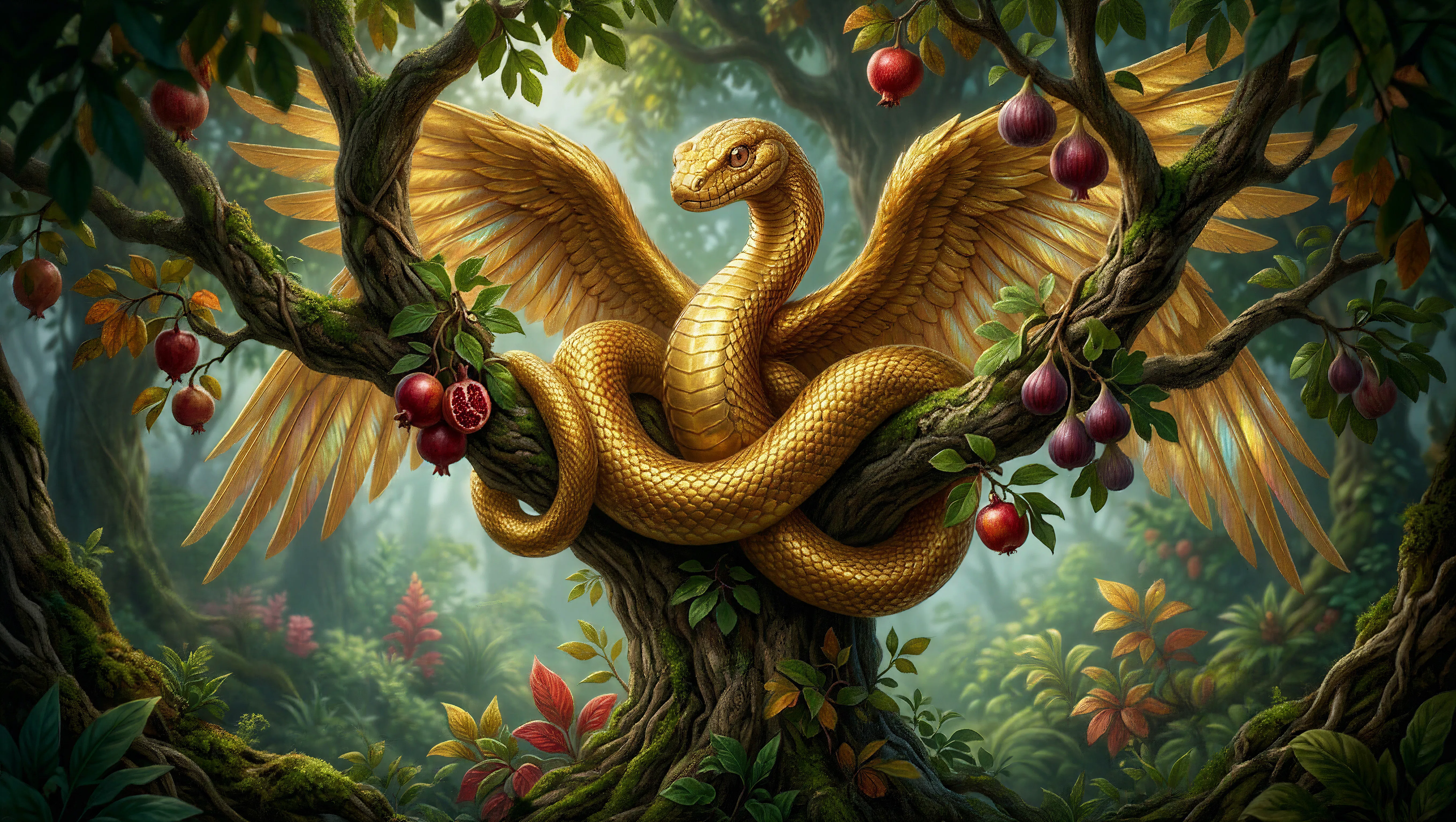 Golden Winged Serpent Coiled in the Tree