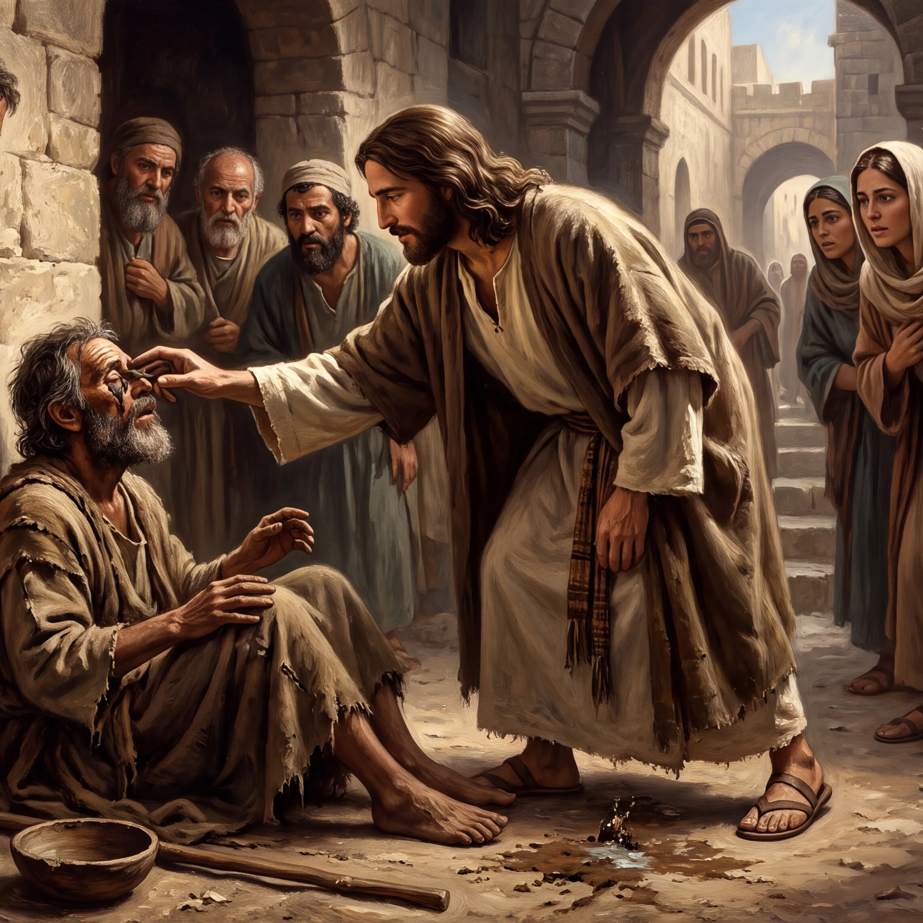 Jesus Heals the Blind Man in the City Street