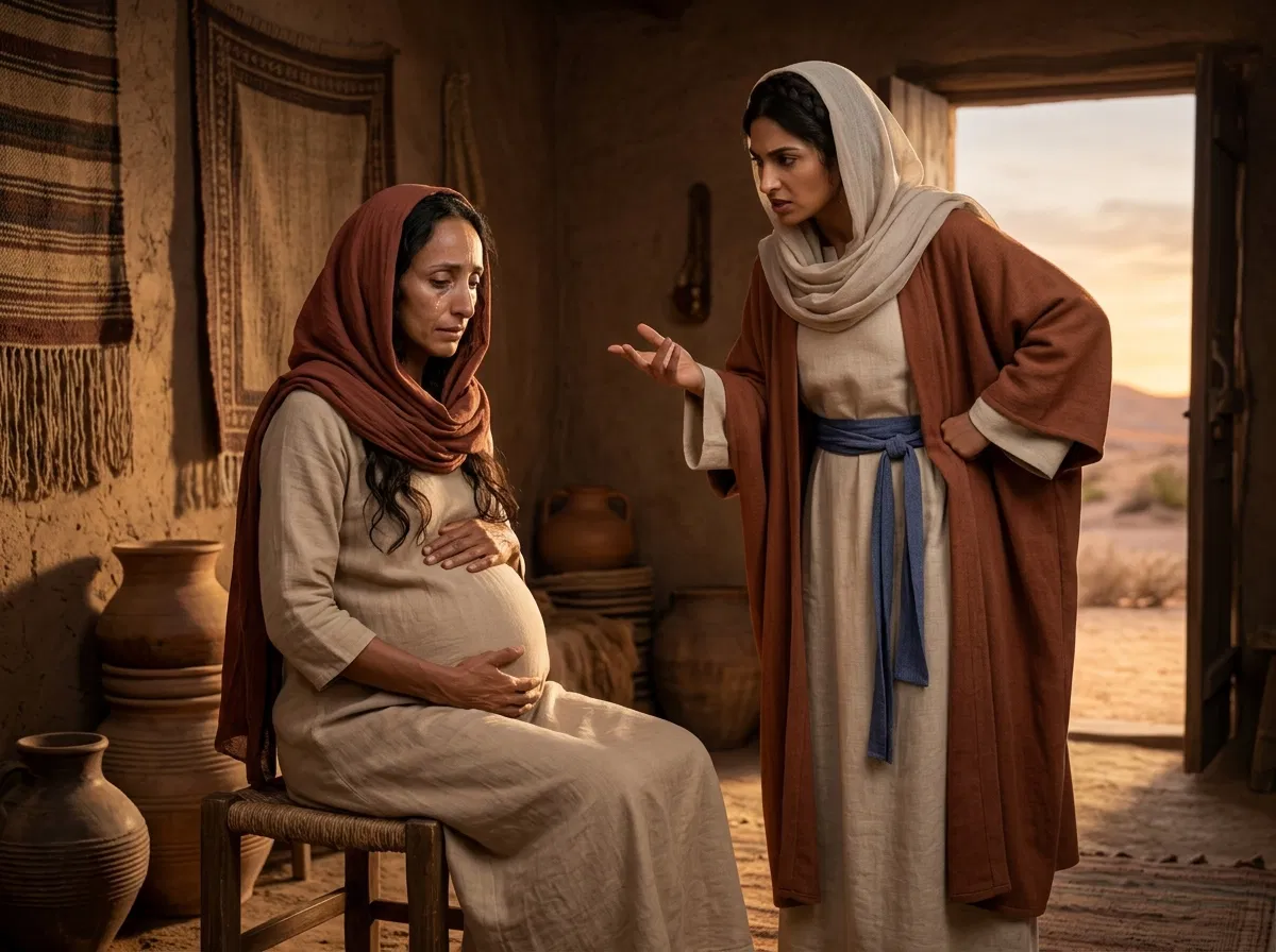 Pregnant Hagar Confronted by Sarah
