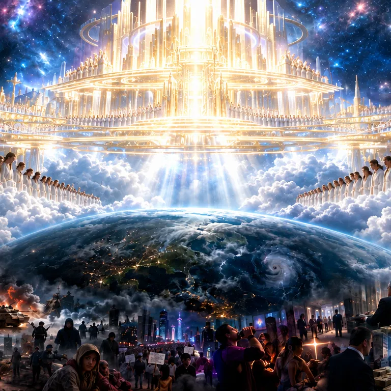 Heavenly City Above the Earth and Its Crowds