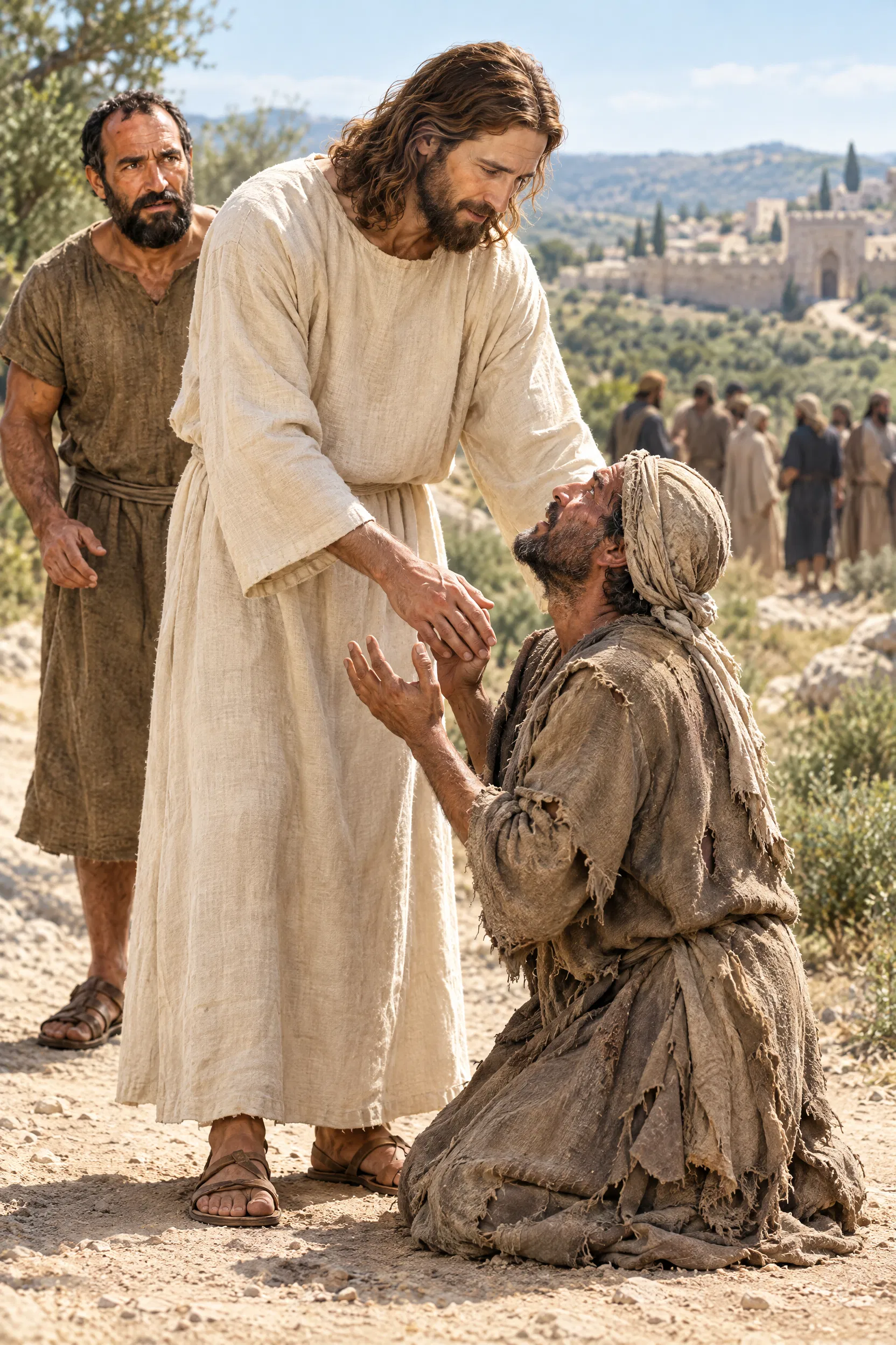 Jesus Touches the Leper Kneeling Before Him