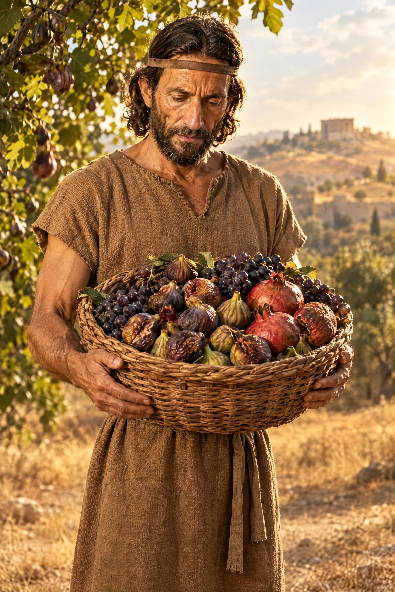 Amos Holding a Basket of Summer Fruit