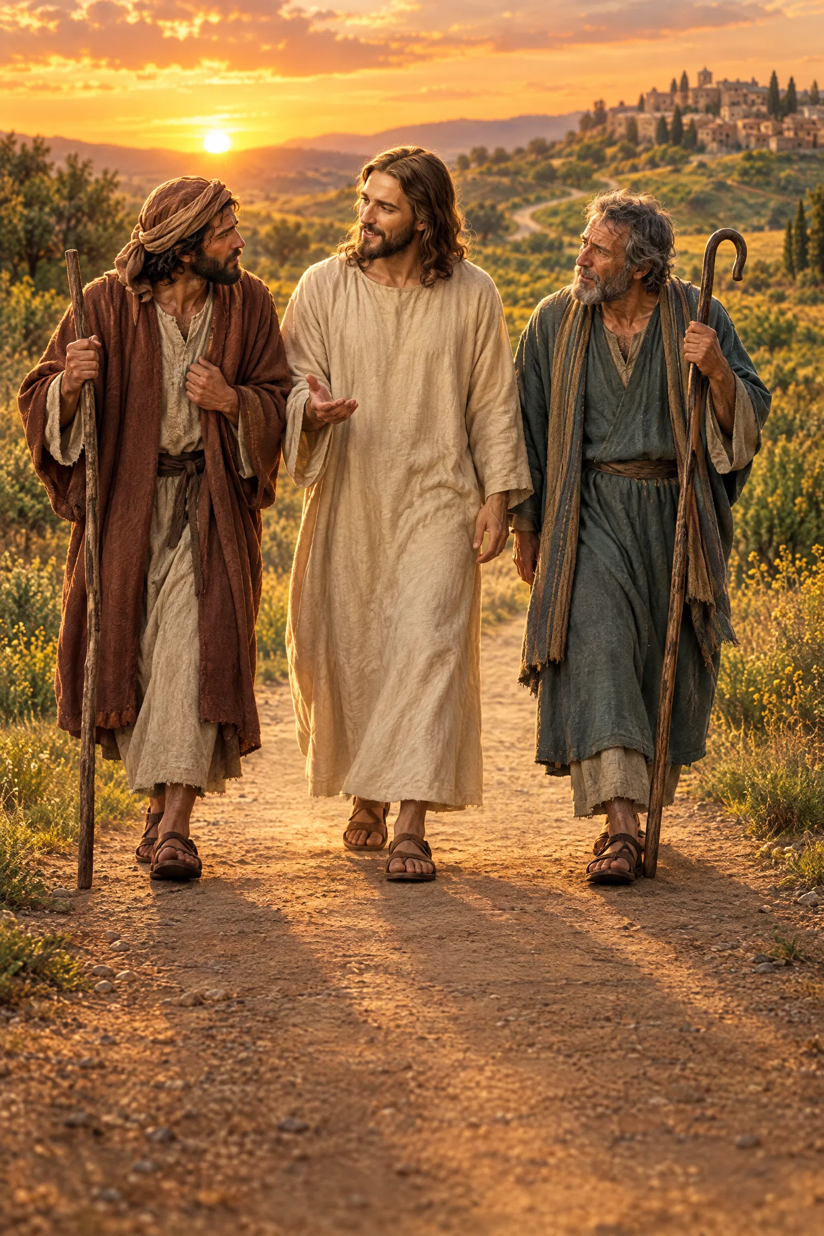 The Risen Jesus Walks to Emmaus with Two Disciples