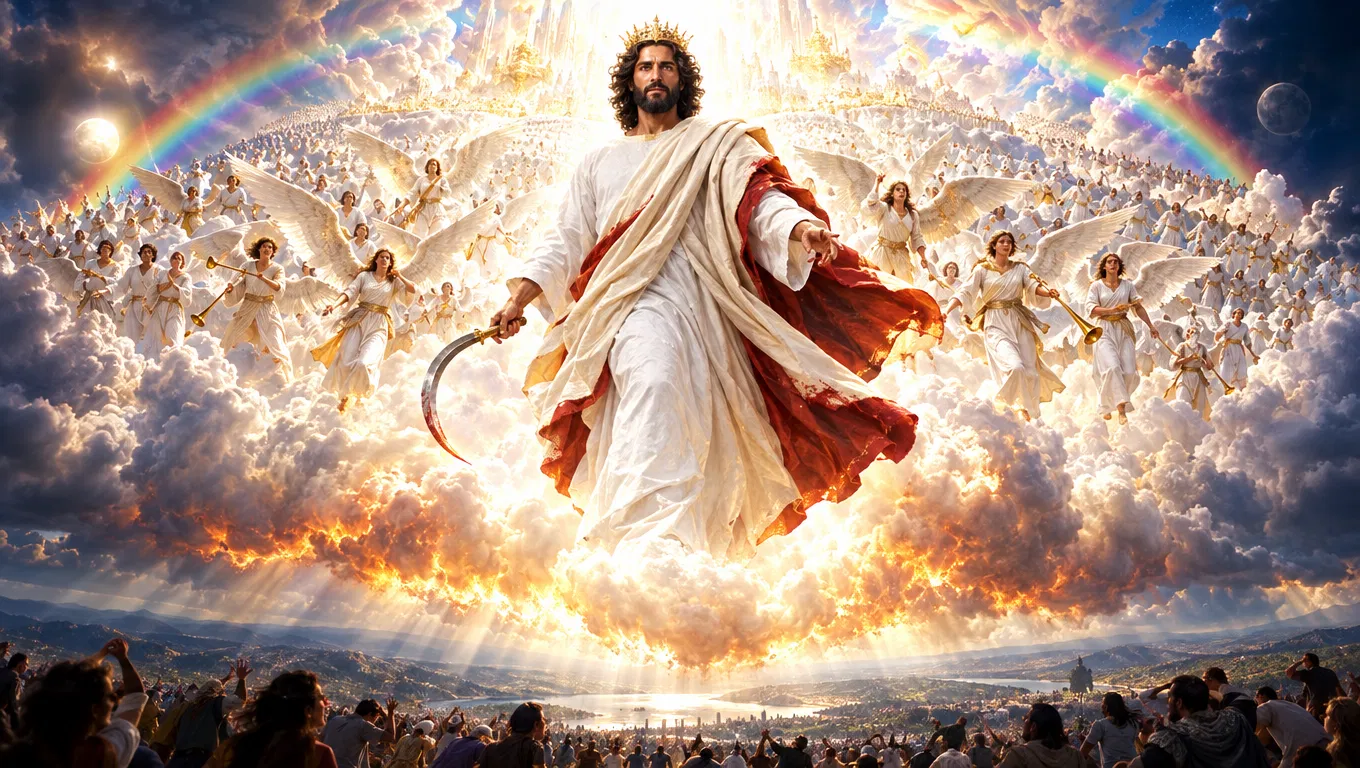 Jesus Returns in the Clouds With Angels