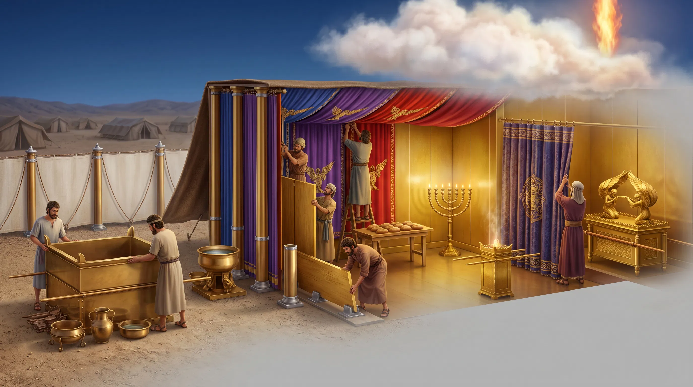 The Tabernacle Set Up With the Glory Cloud Above