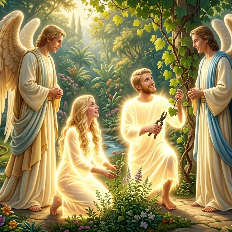 Angels talking to Adam and Eve