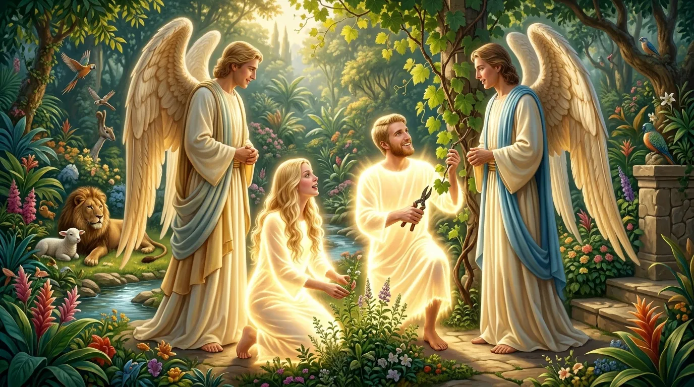 Angels talking to Adam and Eve