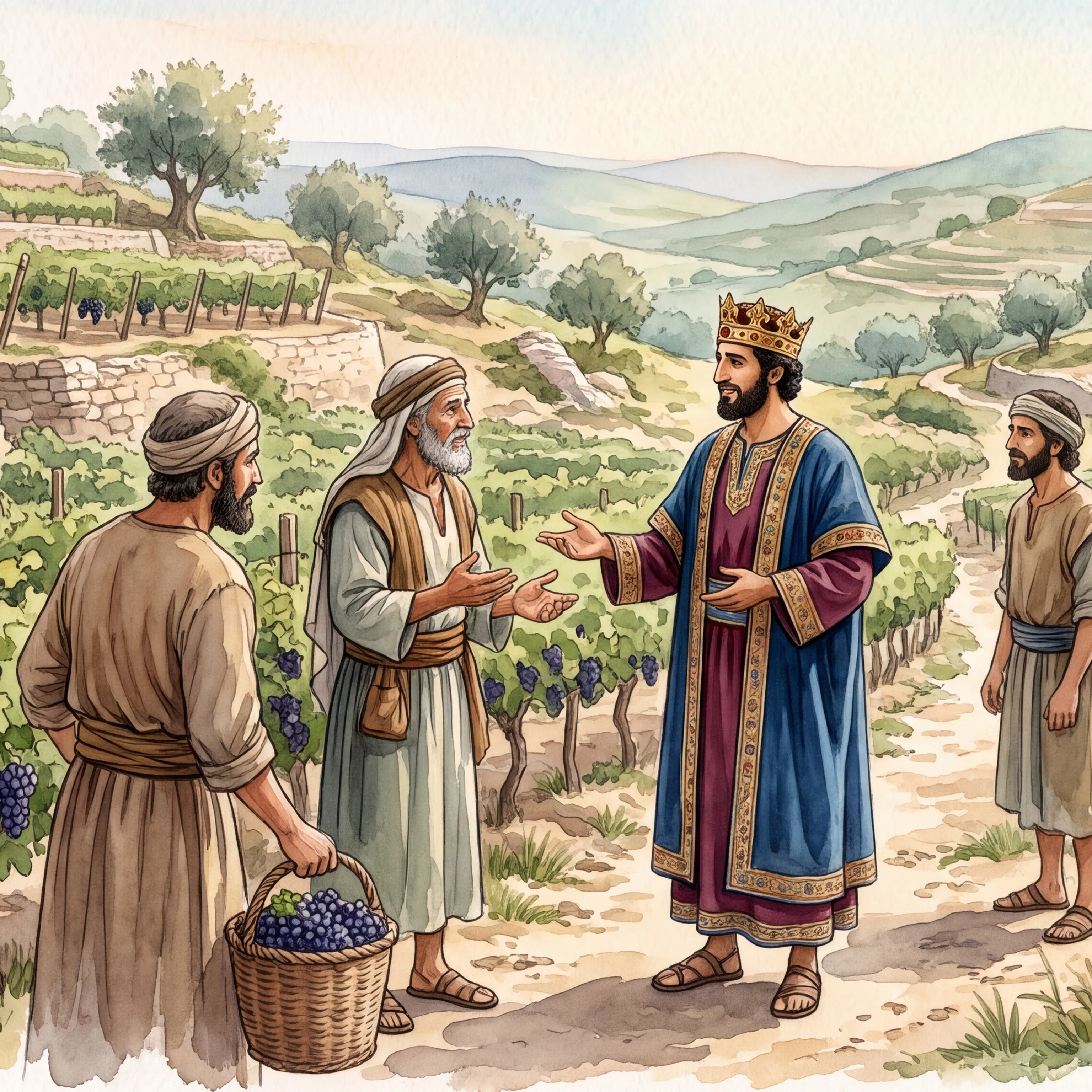 King Solomon Speaks With Vineyard Keepers on the Hillside