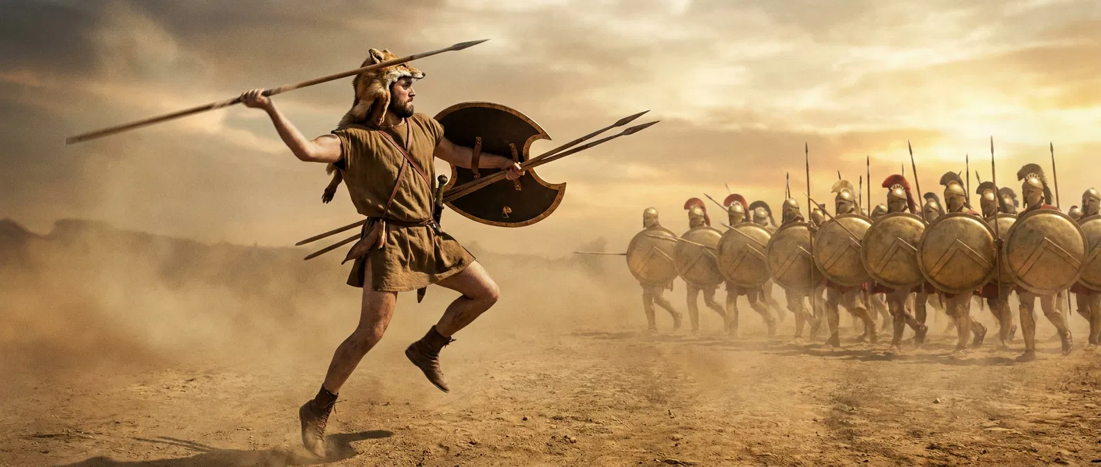 Greek Javelin Skirmisher Before a Hoplite Line