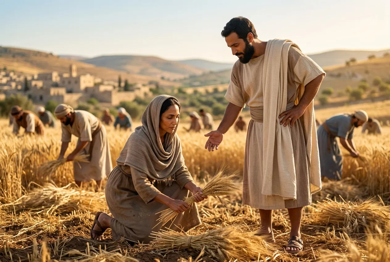 Boaz Speaks to Ruth Gleaning in His Barley Field