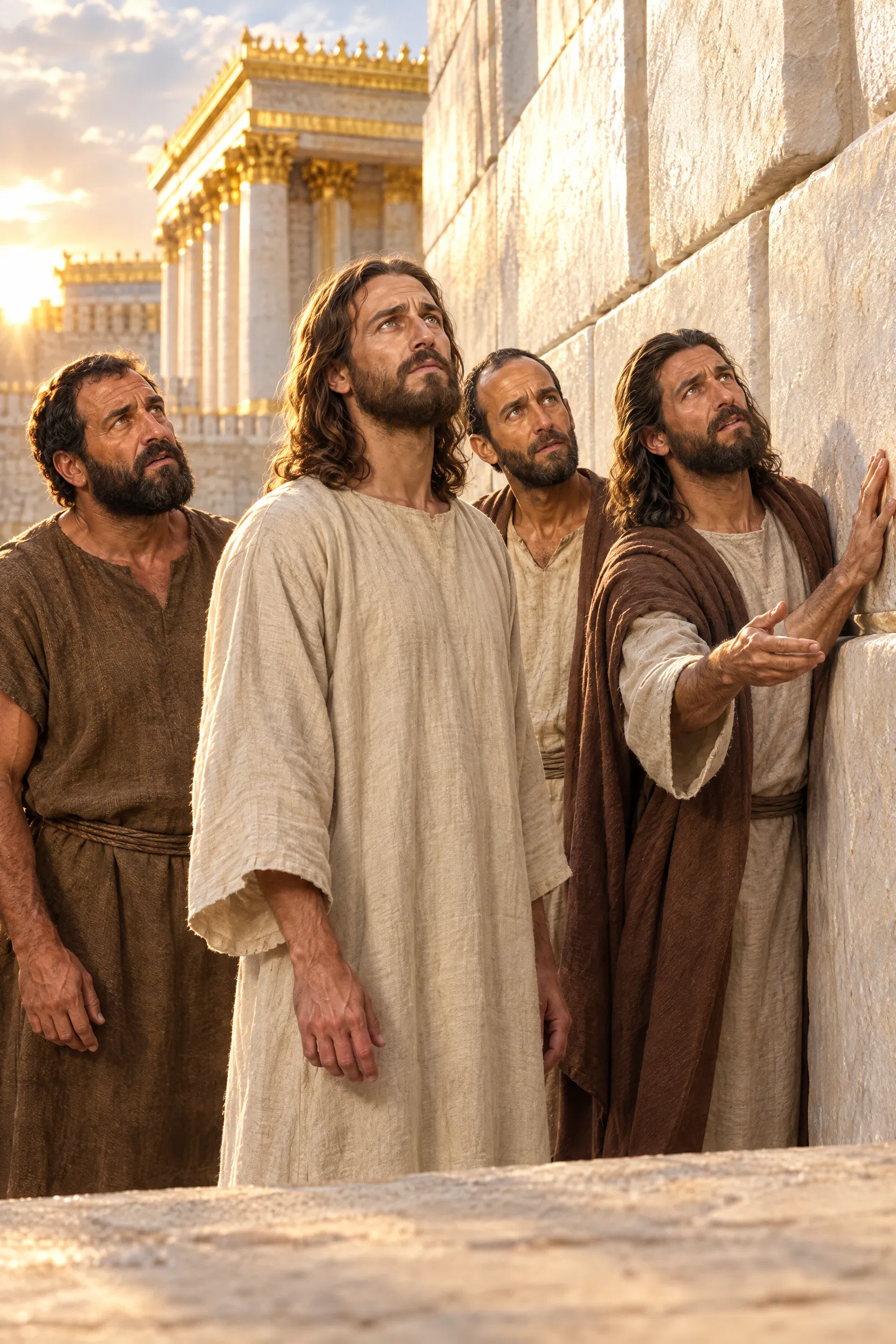 Jesus and Disciples Beside the Temple Wall