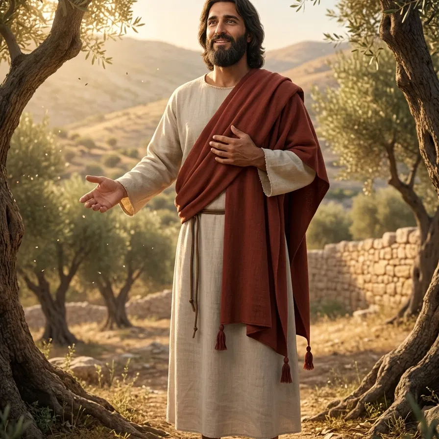 Jesus Standing Among Olive Trees