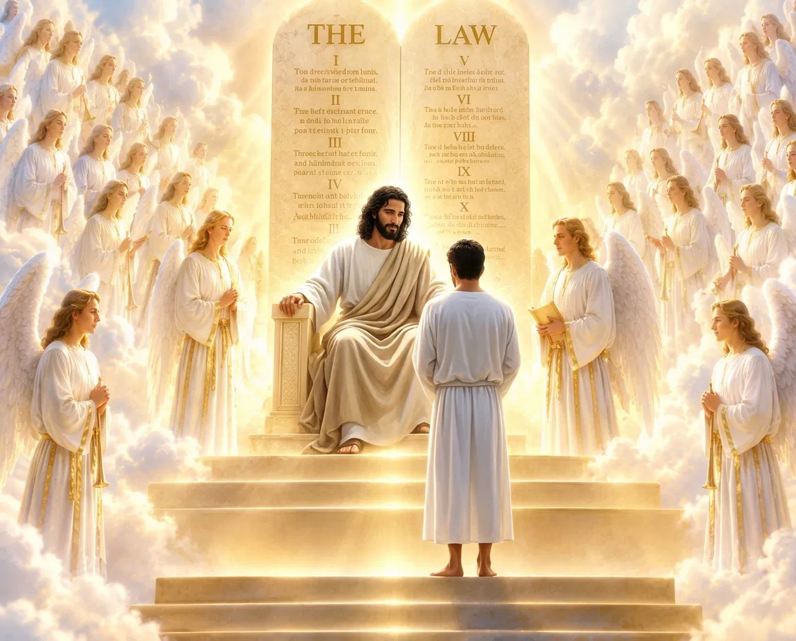 Man in White Robe Before Jesus and the Law
