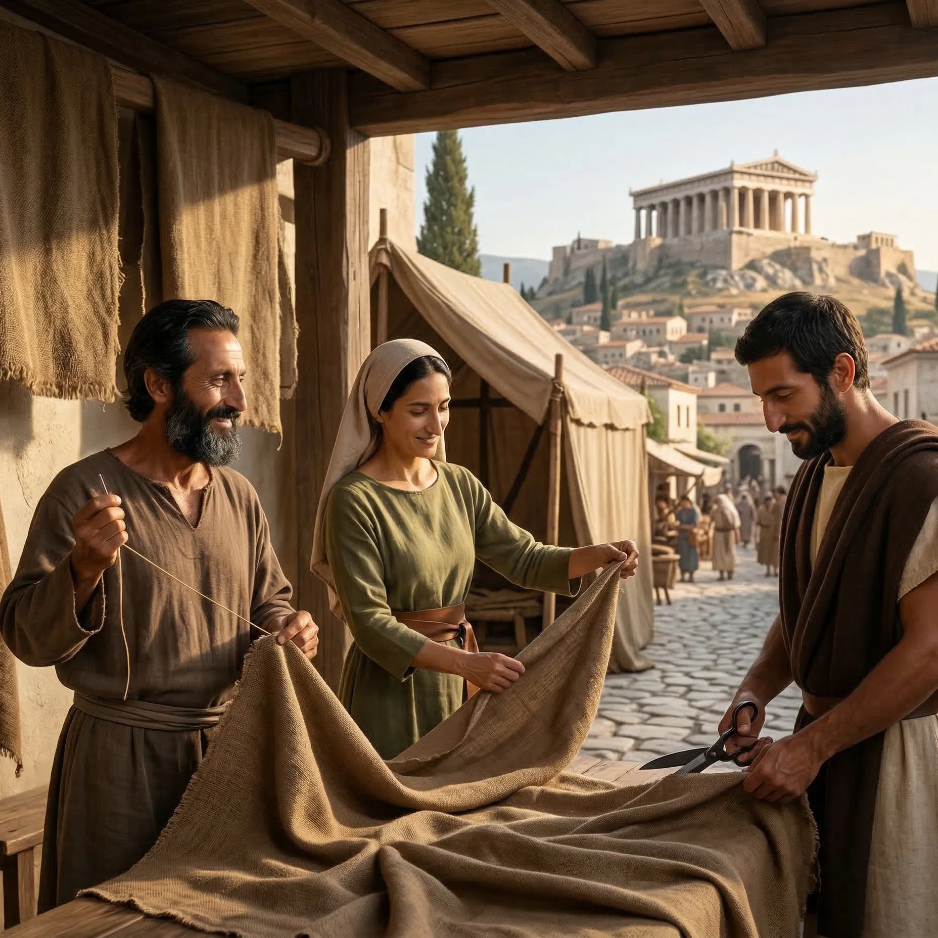 Paul, Priscilla and Aquila Work Cloth in Corinth