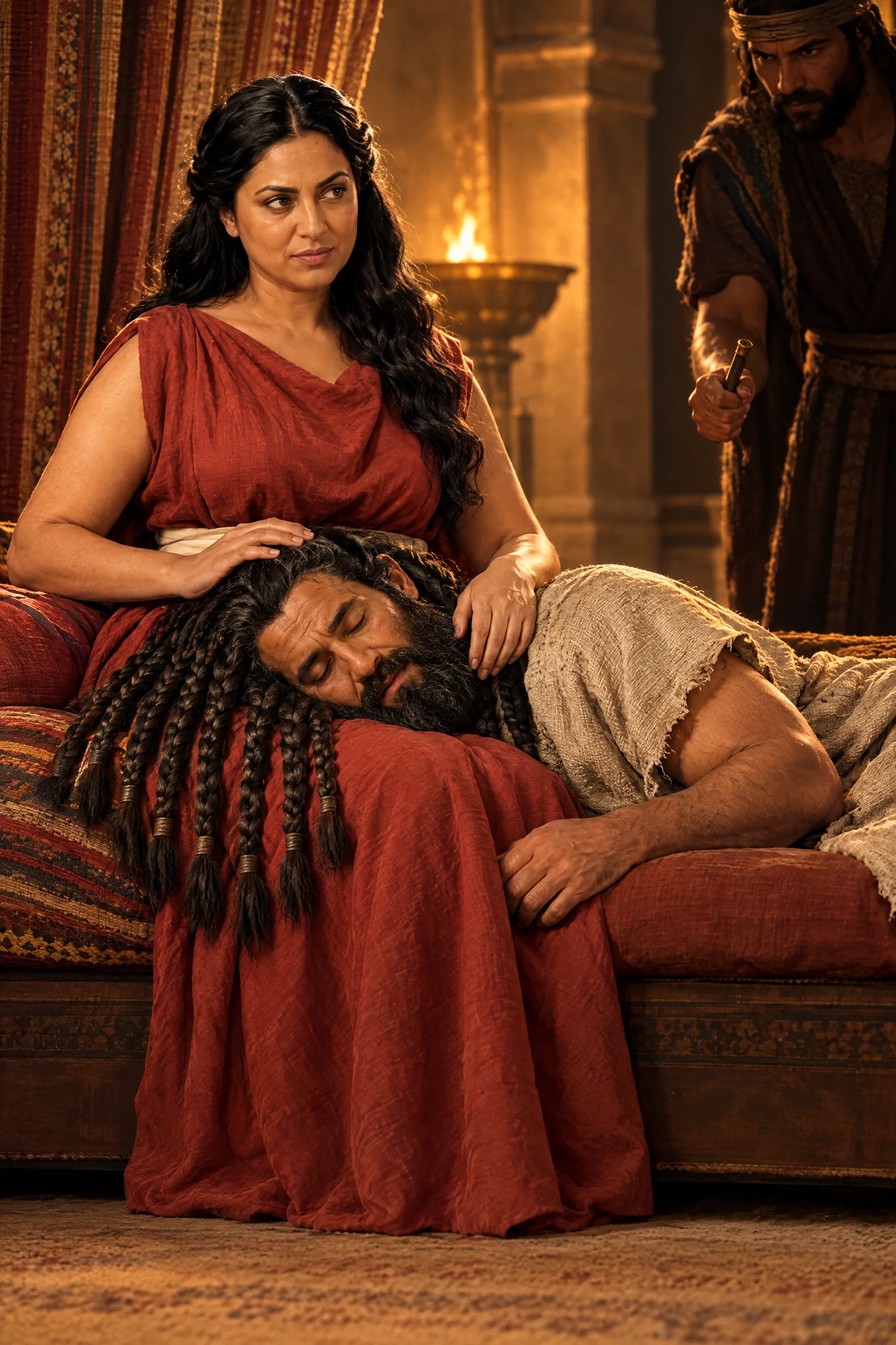 Delilah Lets Samson Sleep on Her Knees