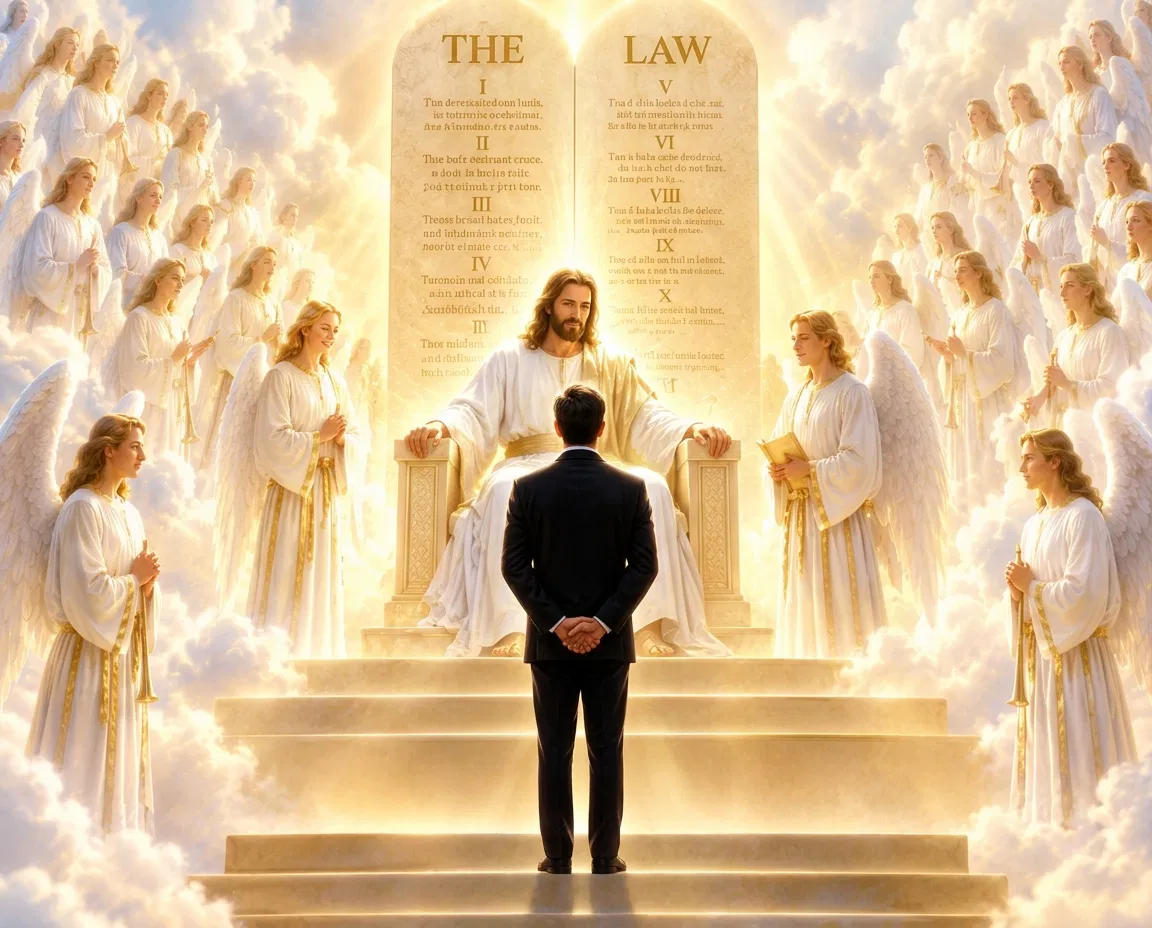 Man in a Suit Facing Jesus and the Law