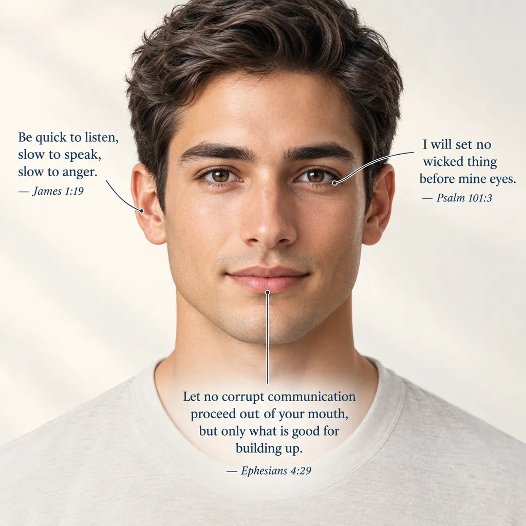 Face With Verses on Ears, Eyes and Mouth