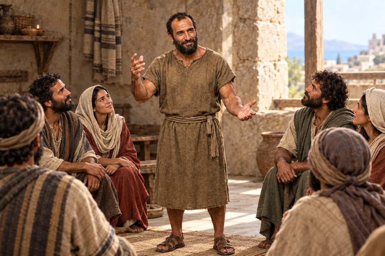 Peter Encouraging a Gathering of Believers