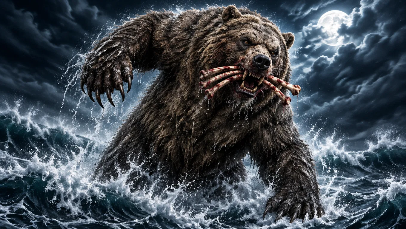 Bear with Ribs in Its Mouth Rising from the Sea