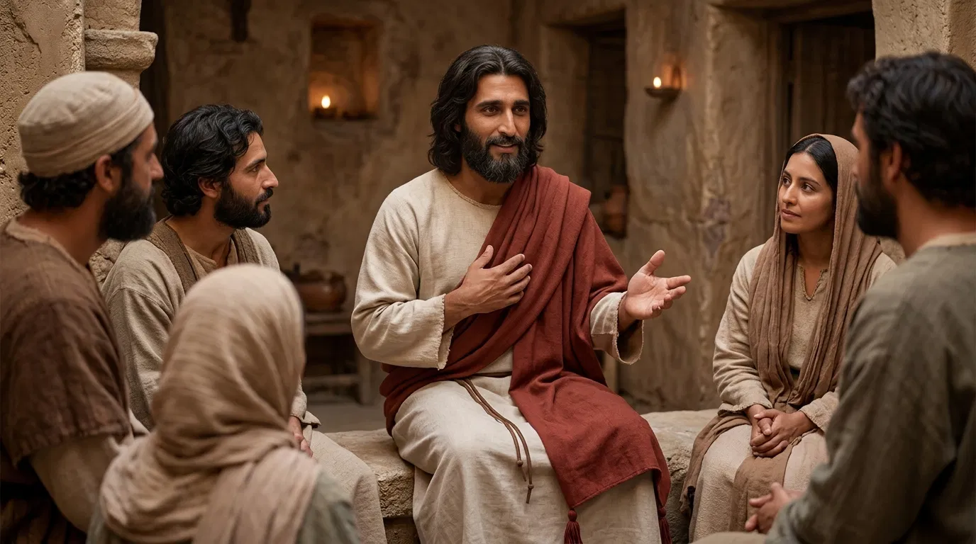 Jesus Teaching a Small Group Indoors