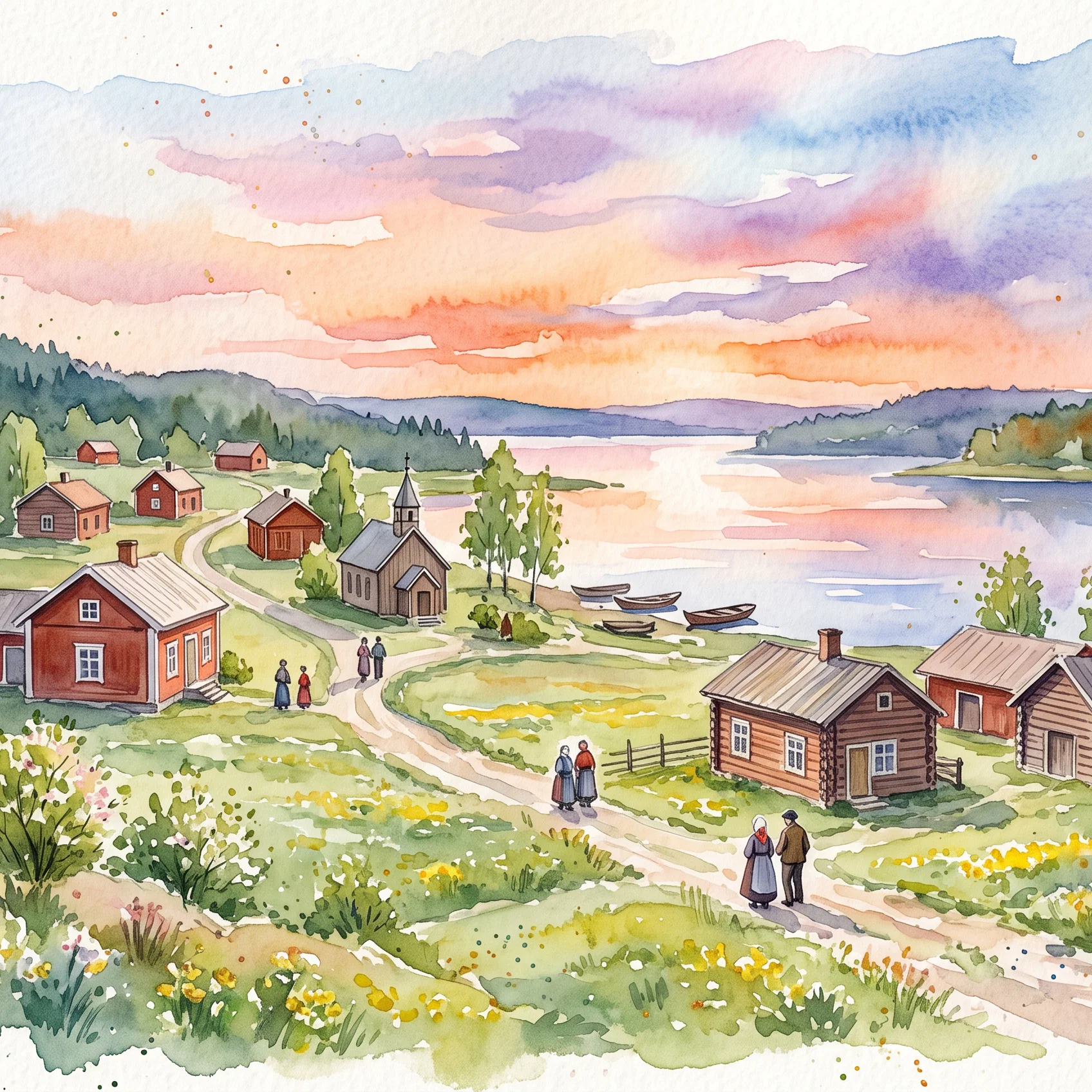 Golden Twilight Over a Nordic Hamlet