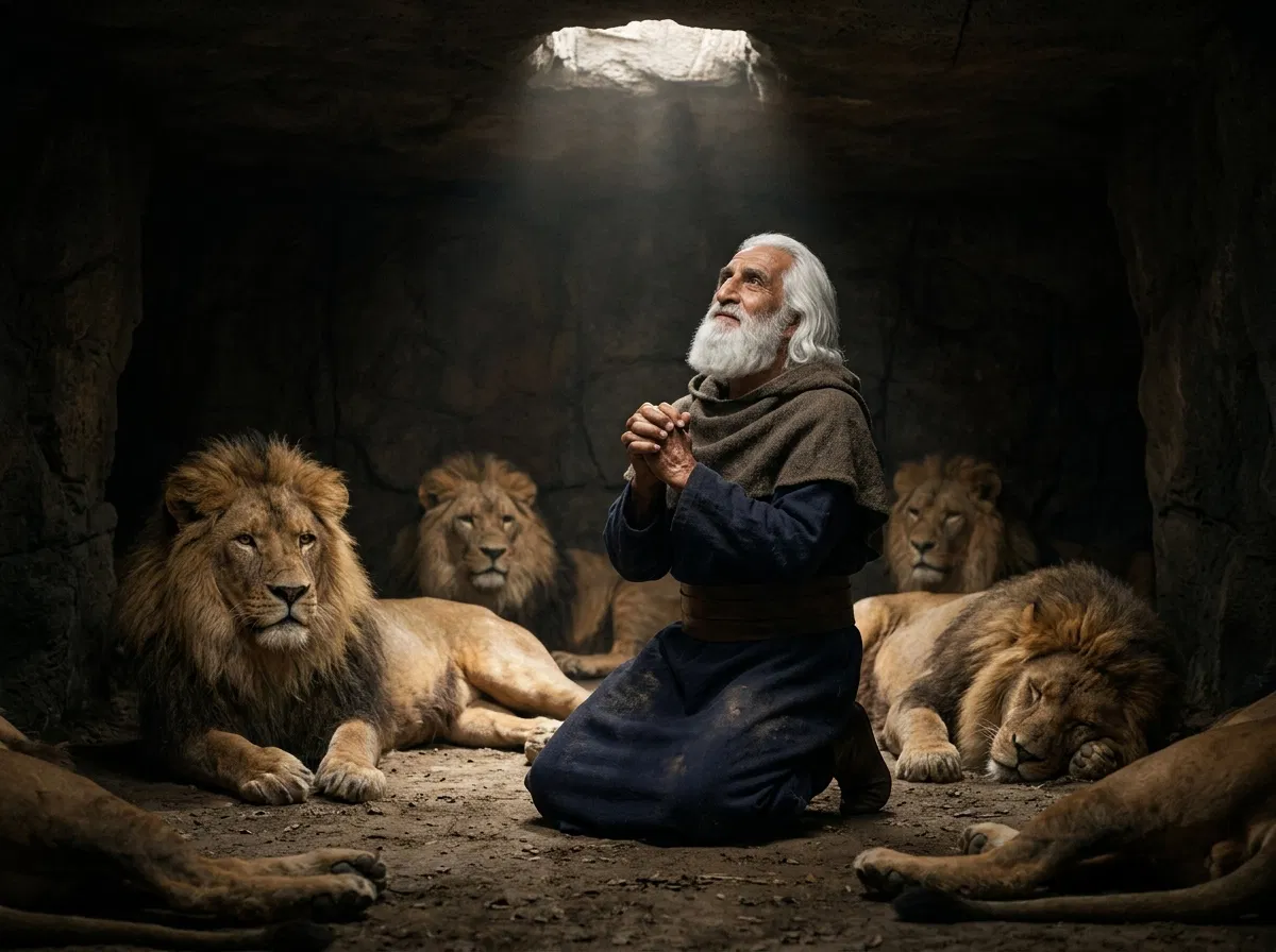 Daniel Prays Among the Lions in the Den