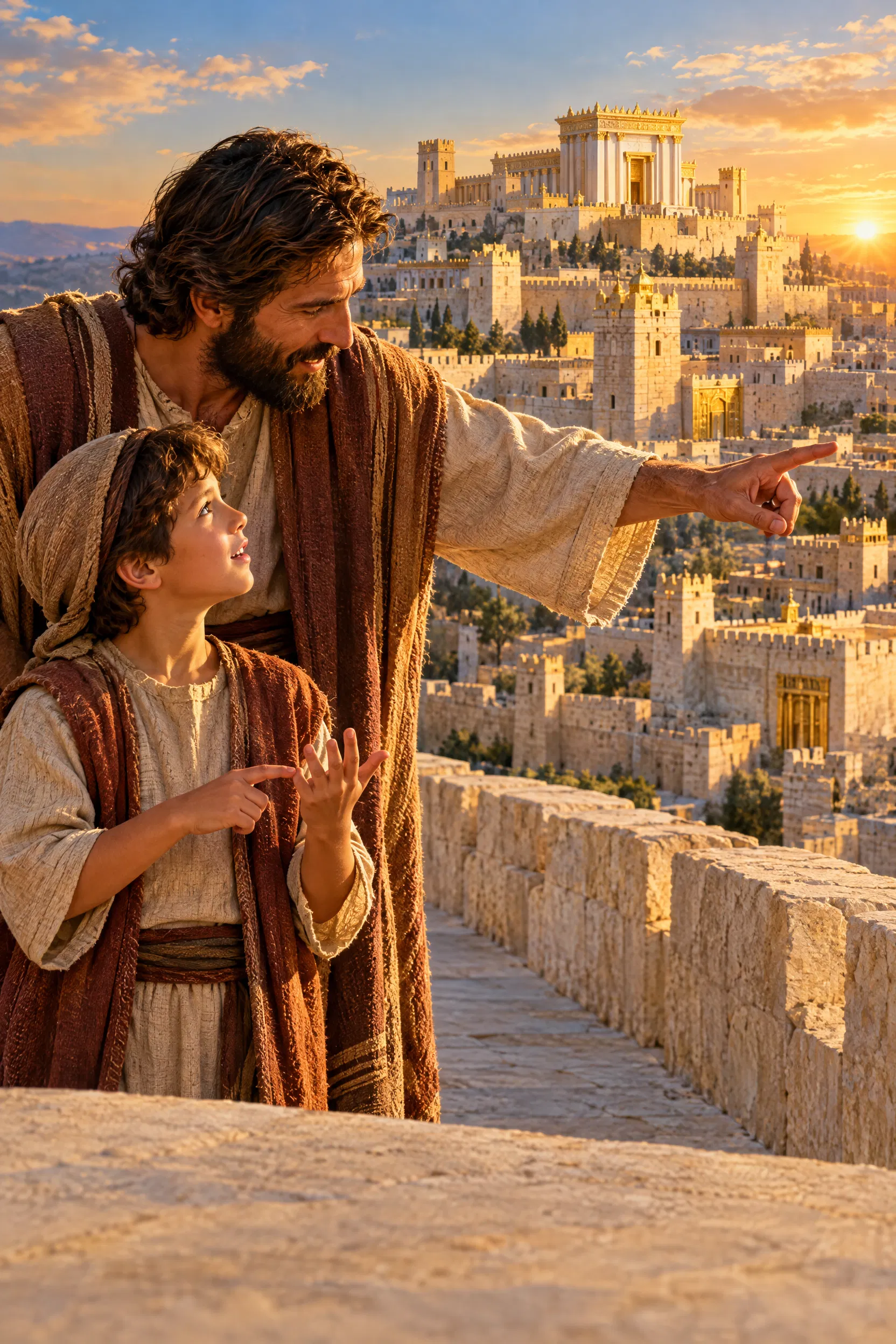 Father Shows His Son the Towers of Zion