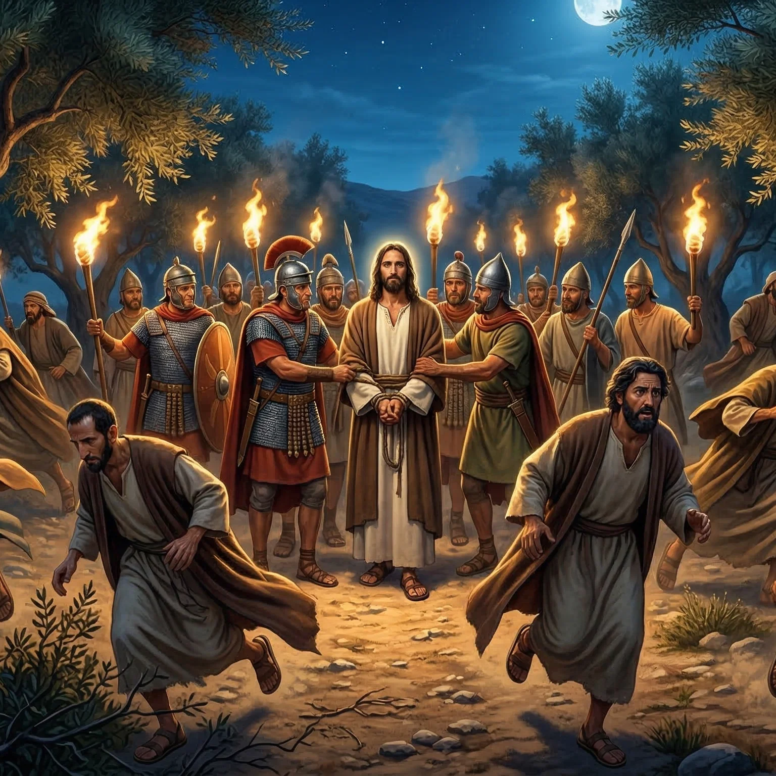 The Arrest of Jesus and the Fleeing Disciples