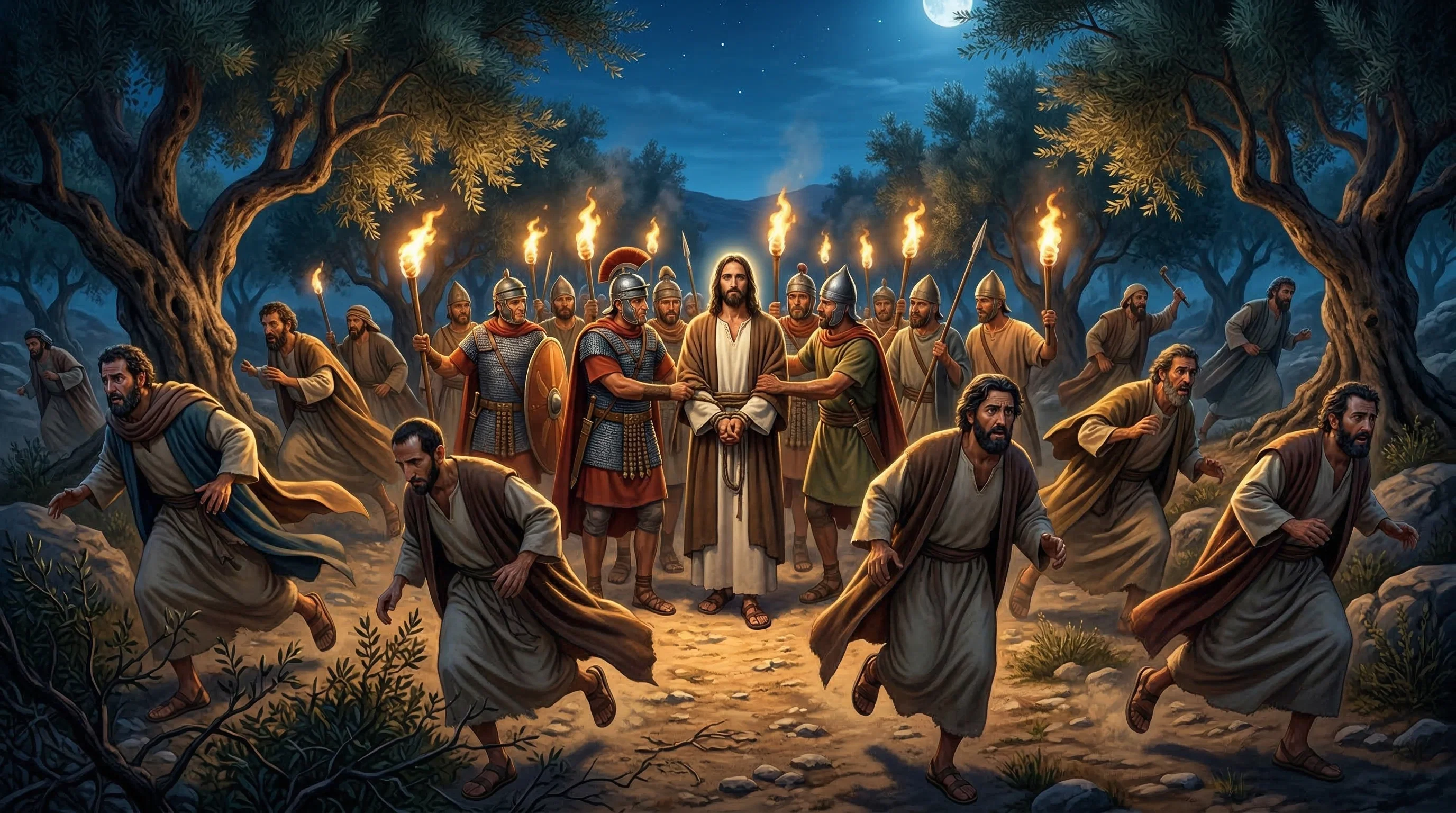 The Arrest of Jesus and the Fleeing Disciples
