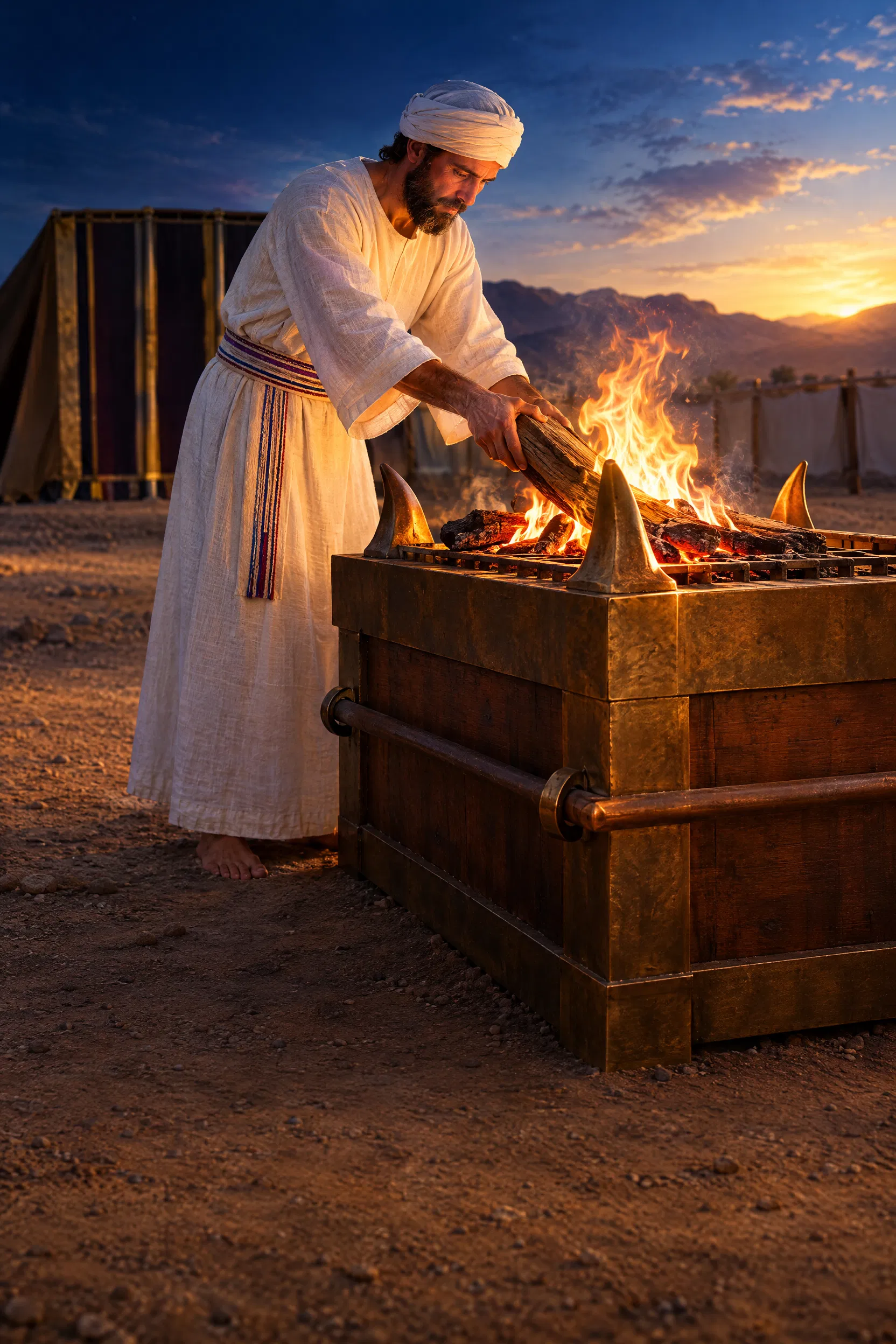 Priest Keeps the Altar Fire Burning at Dawn