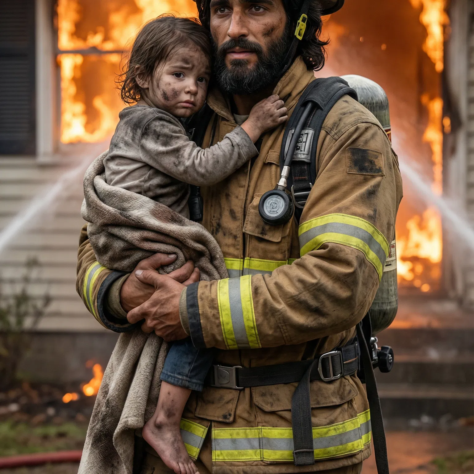Firefighter Labeled Jesus Carrying a Child From a Fire
